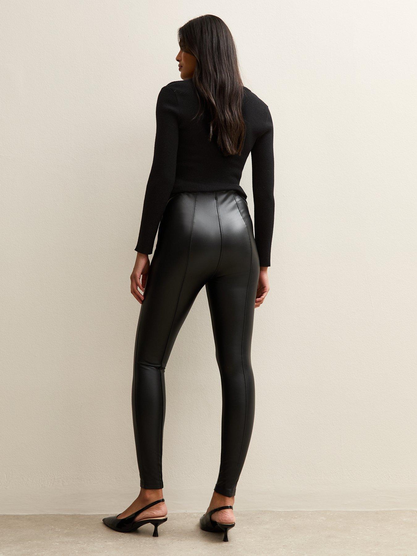 Image 2 of 4 of New Look Faux Leather High Waisted Leggings - Black
