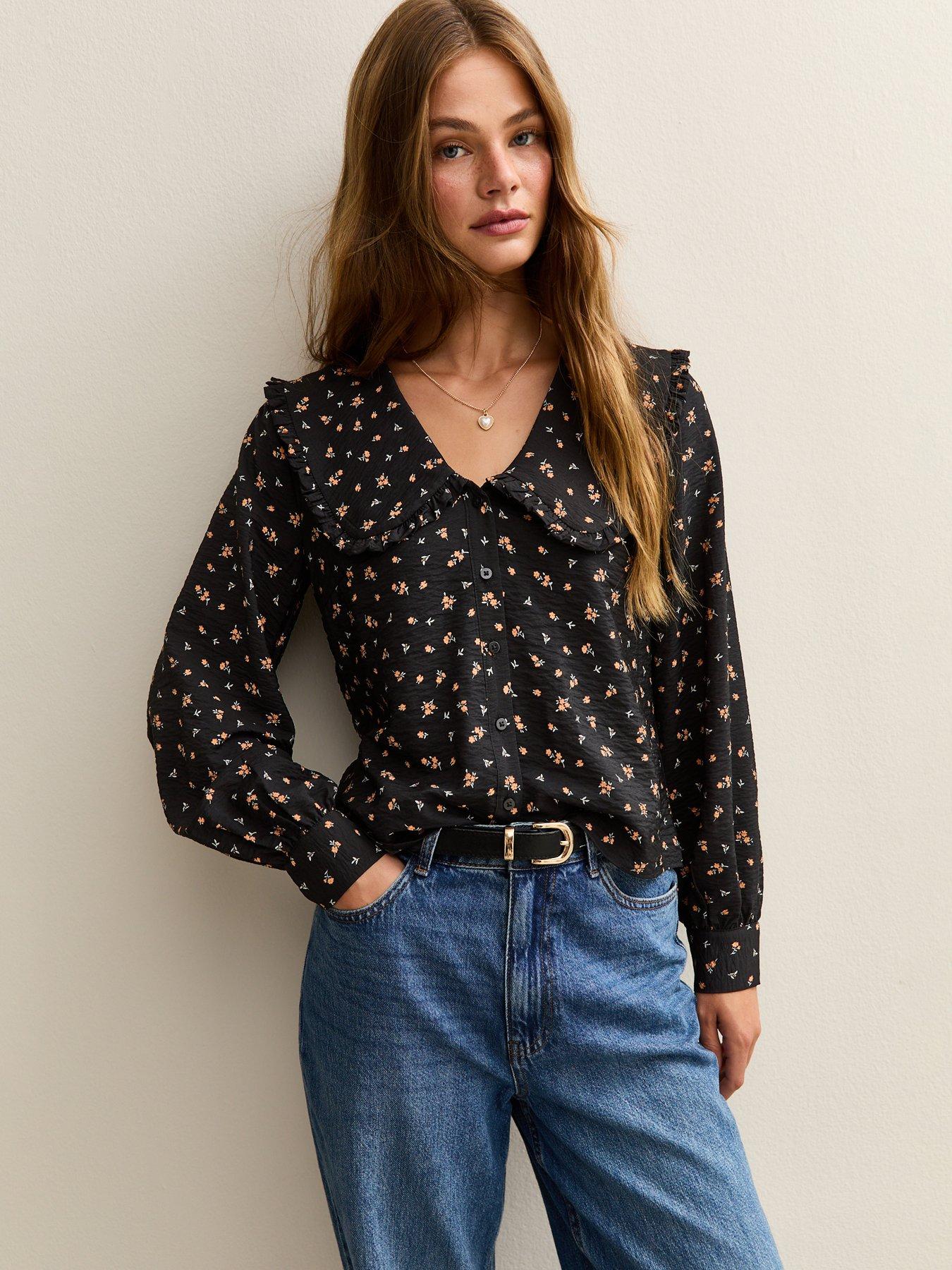 New Look Black Floral Print Long Sleeve Shirt