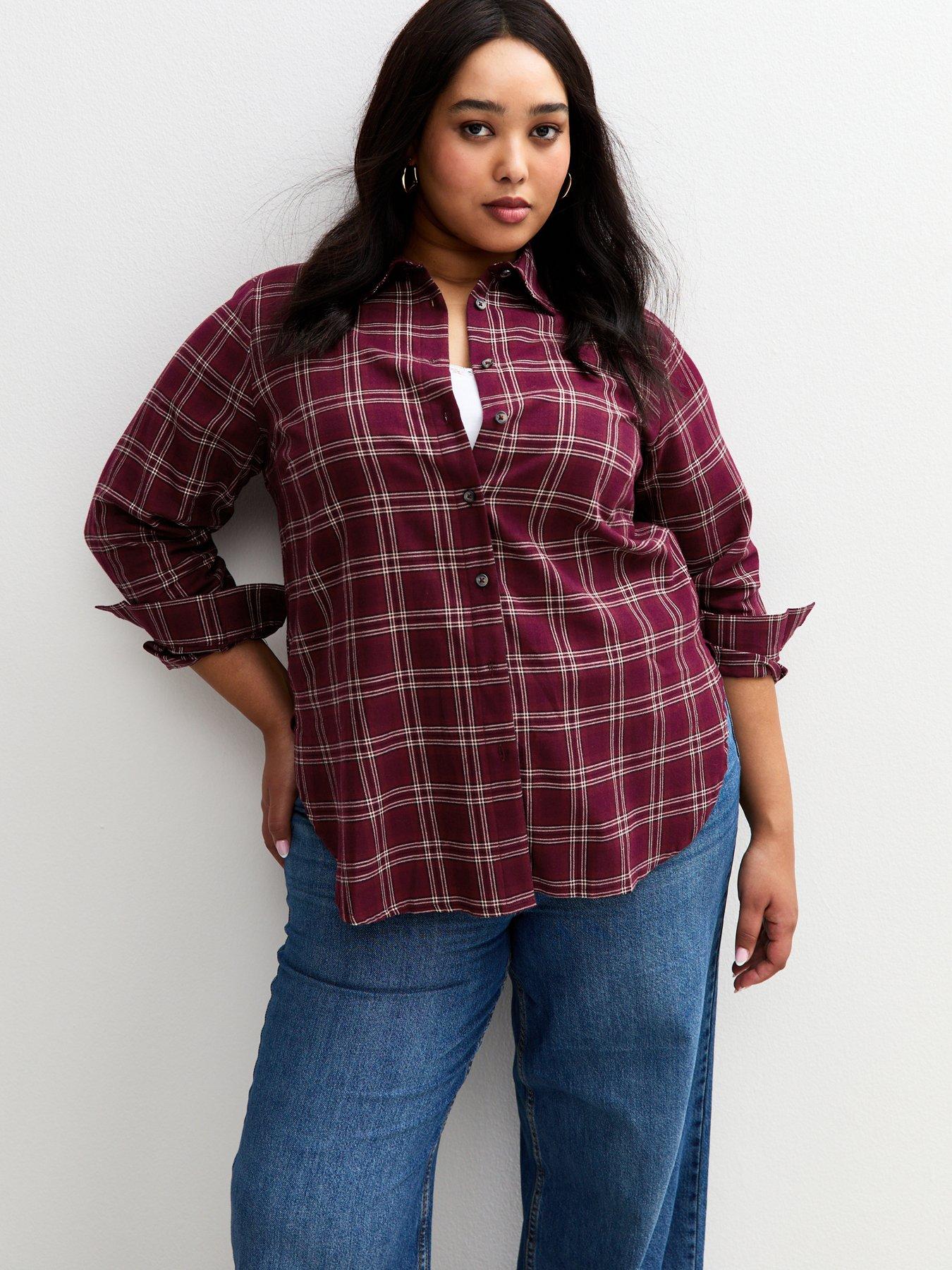 New Look Curves Red Checked Long Sleeve Shirt