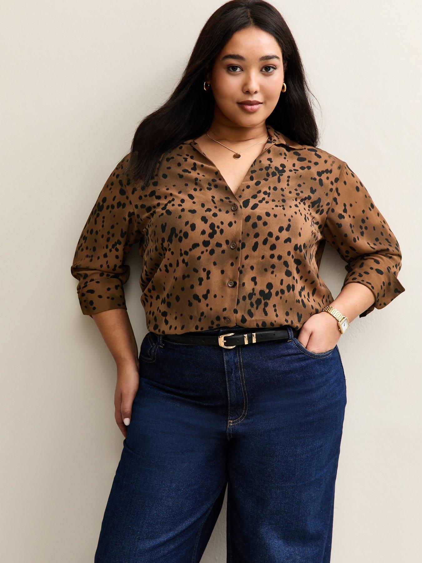 New Look Curves Speckled Pattern Shirt - Brown