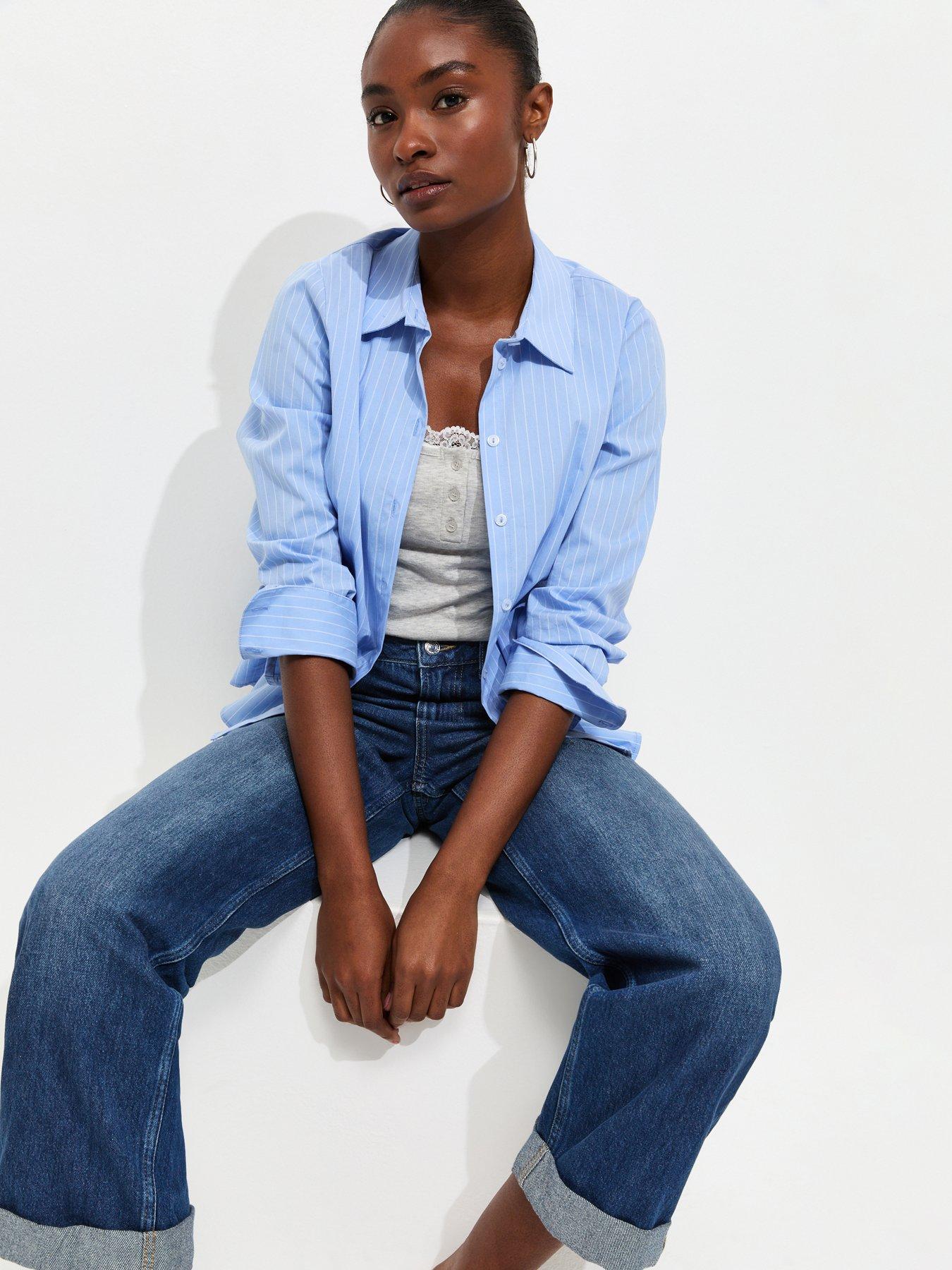 New Look Turn Up Cuff Wide Leg Jeans - Blue