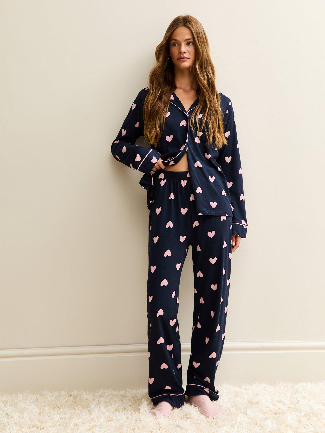  image of new-look-navy-long-sleeve-collar-shirt-and-trousers-pyjama-set