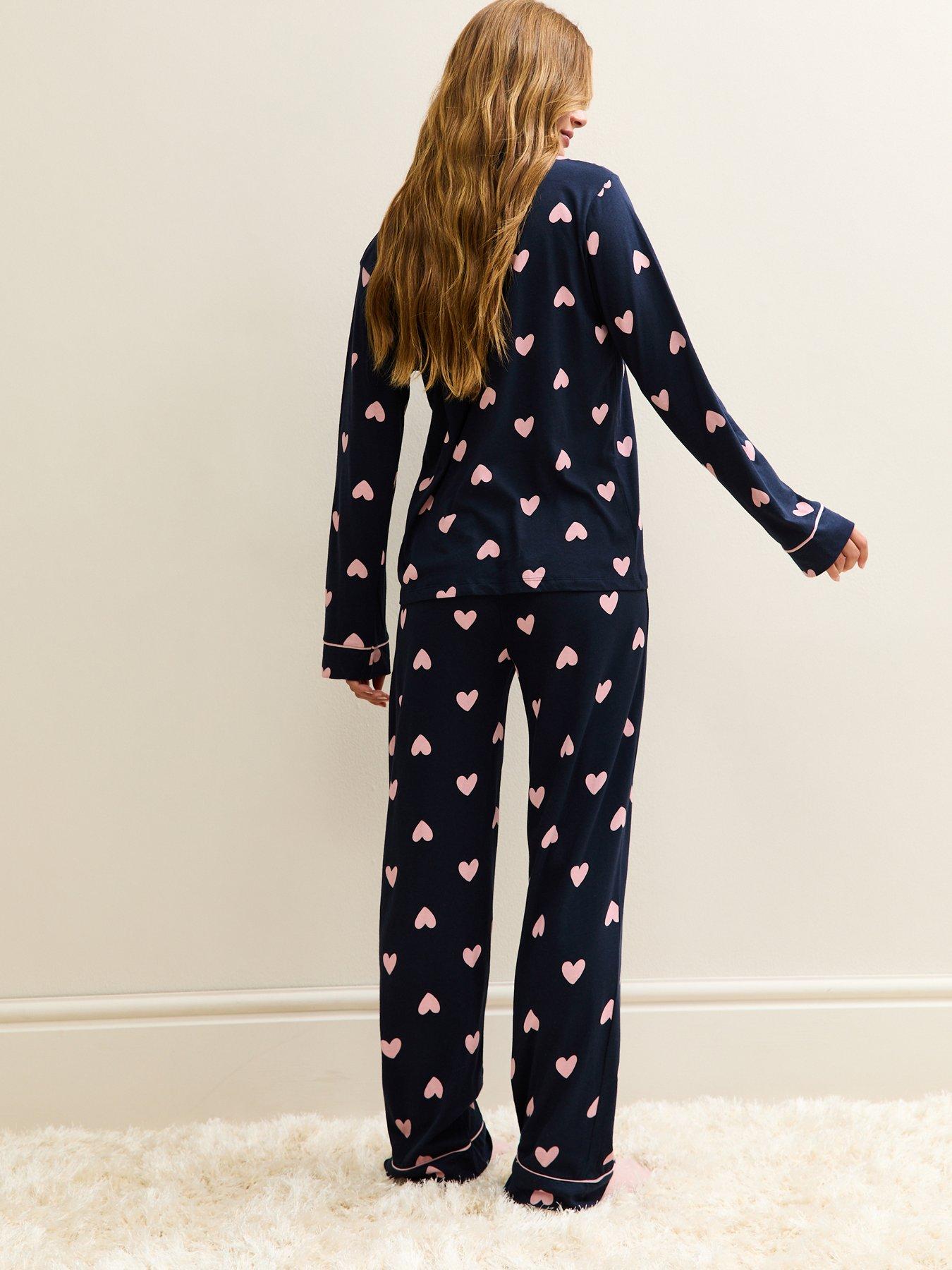  image of new-look-navy-long-sleeve-collar-shirt-and-trousers-pyjama-set