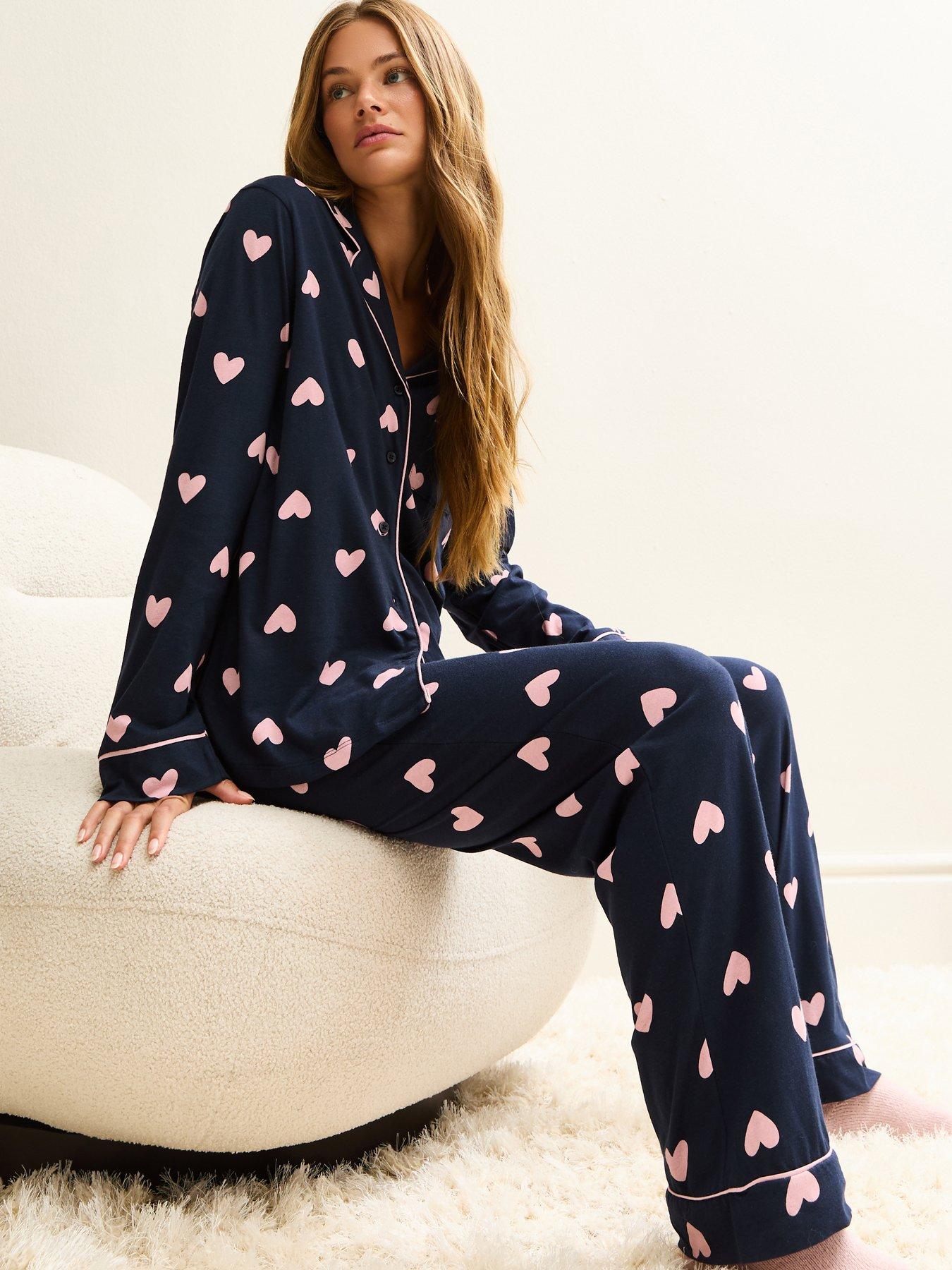  image of new-look-navy-long-sleeve-collar-shirt-and-trousers-pyjama-set