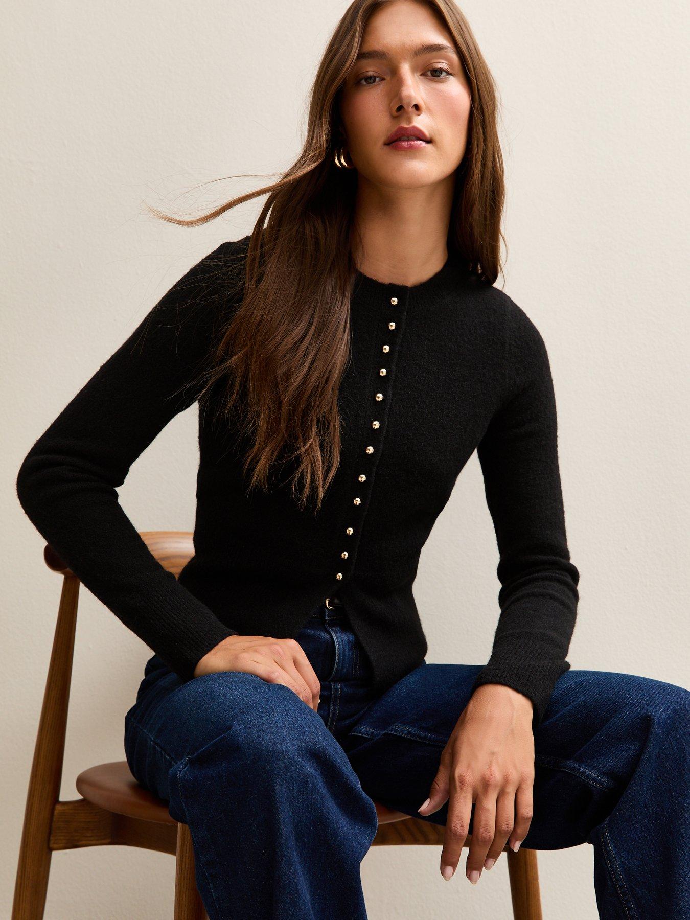 New Look Black Crew Neck Long Sleeve Studded Cardigan