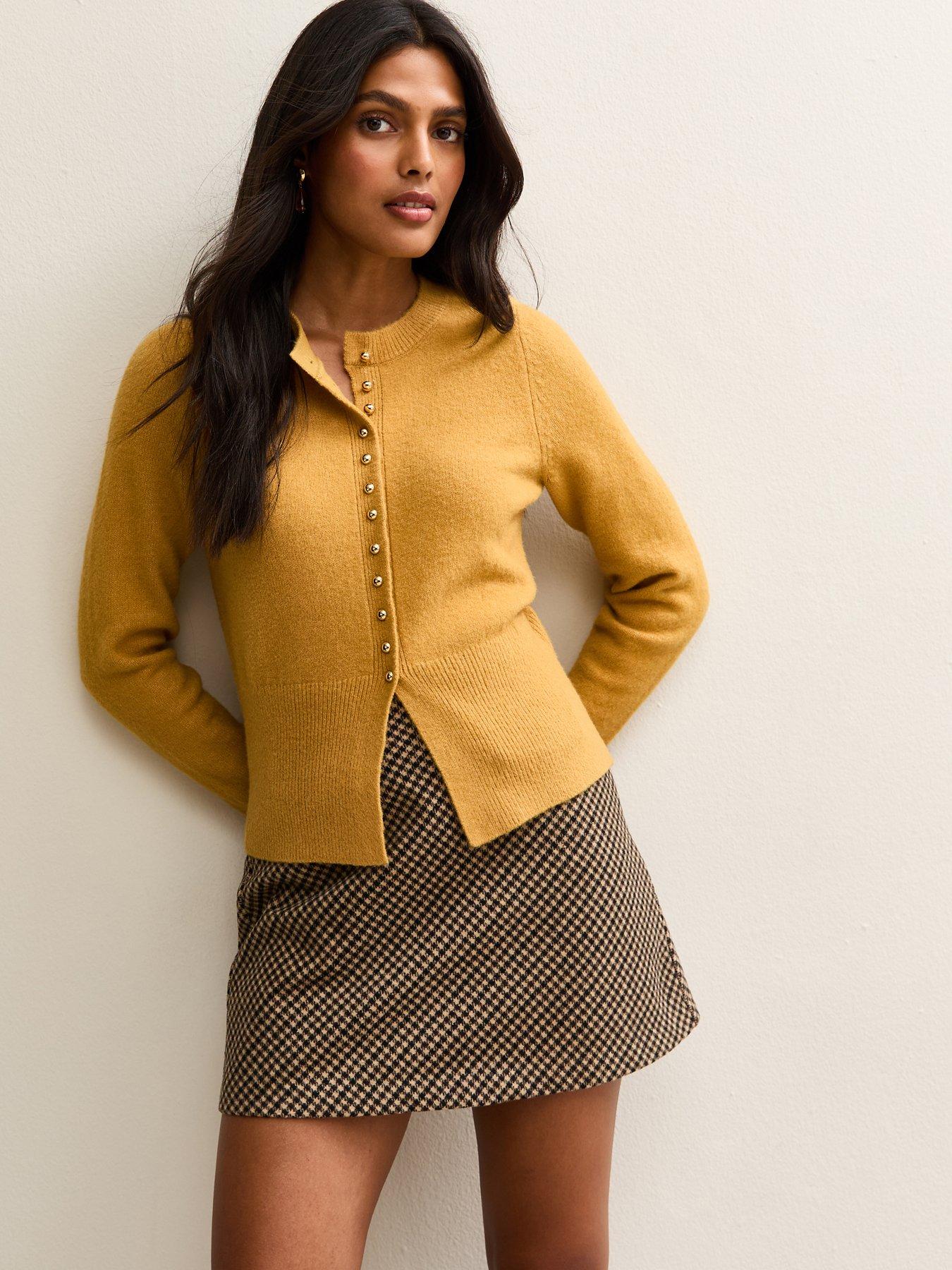 new-look-crew-neck-long-sleeve-cardigan-yellow