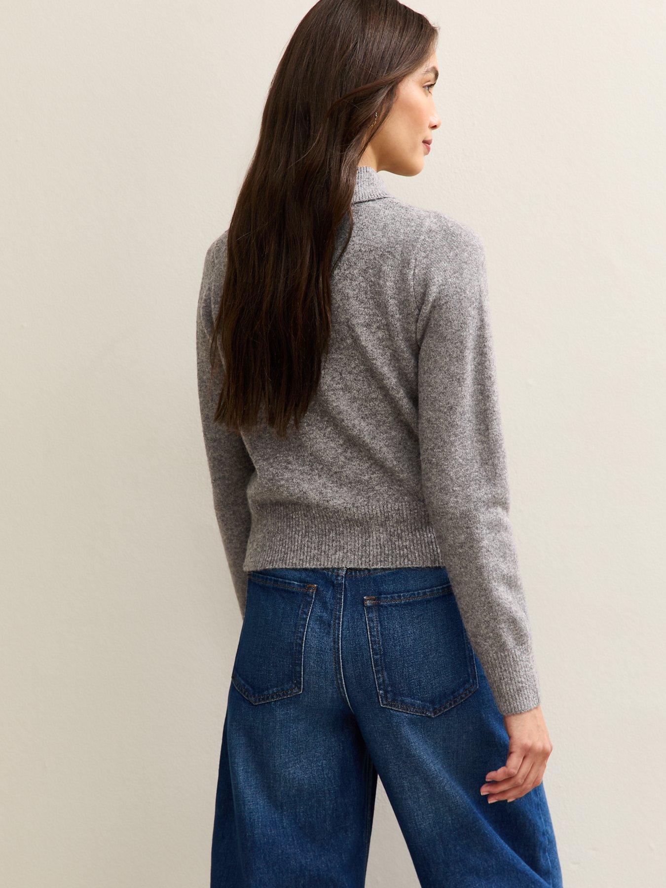 stillFront image of new-look-midweight-knit-collared-cardigan-grey