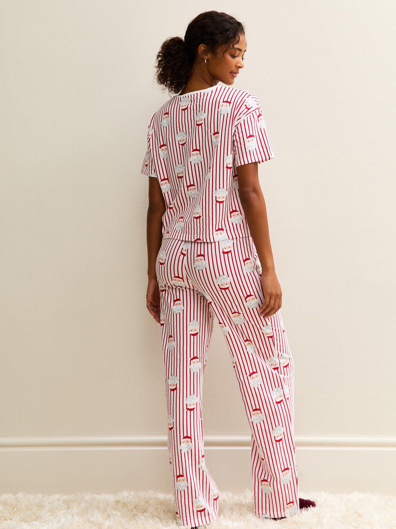  image of new-look-red-christmas-santa-print-striped-pyjama-set