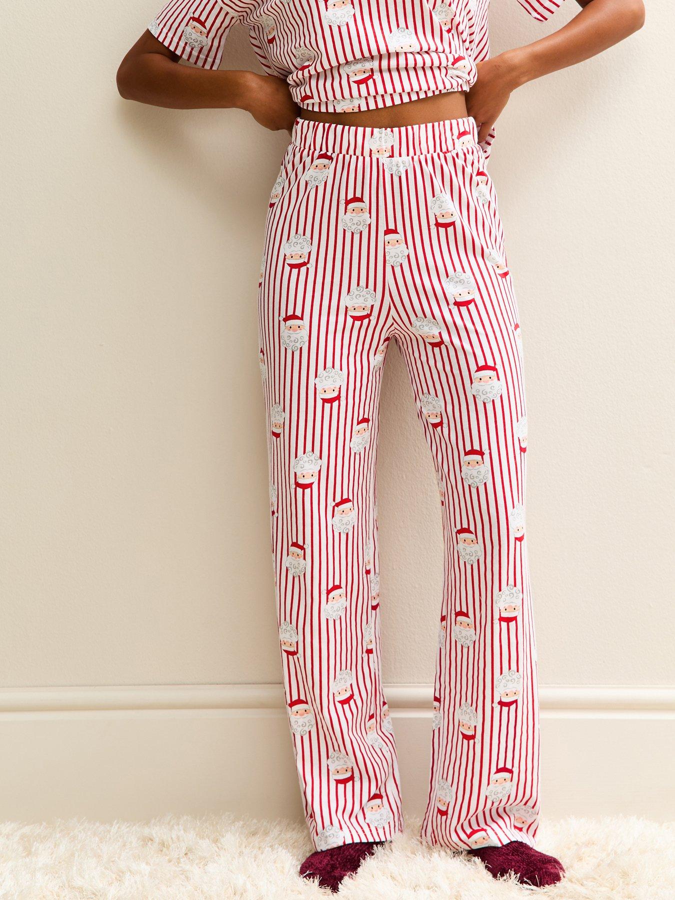  image of new-look-red-christmas-santa-print-striped-pyjama-set