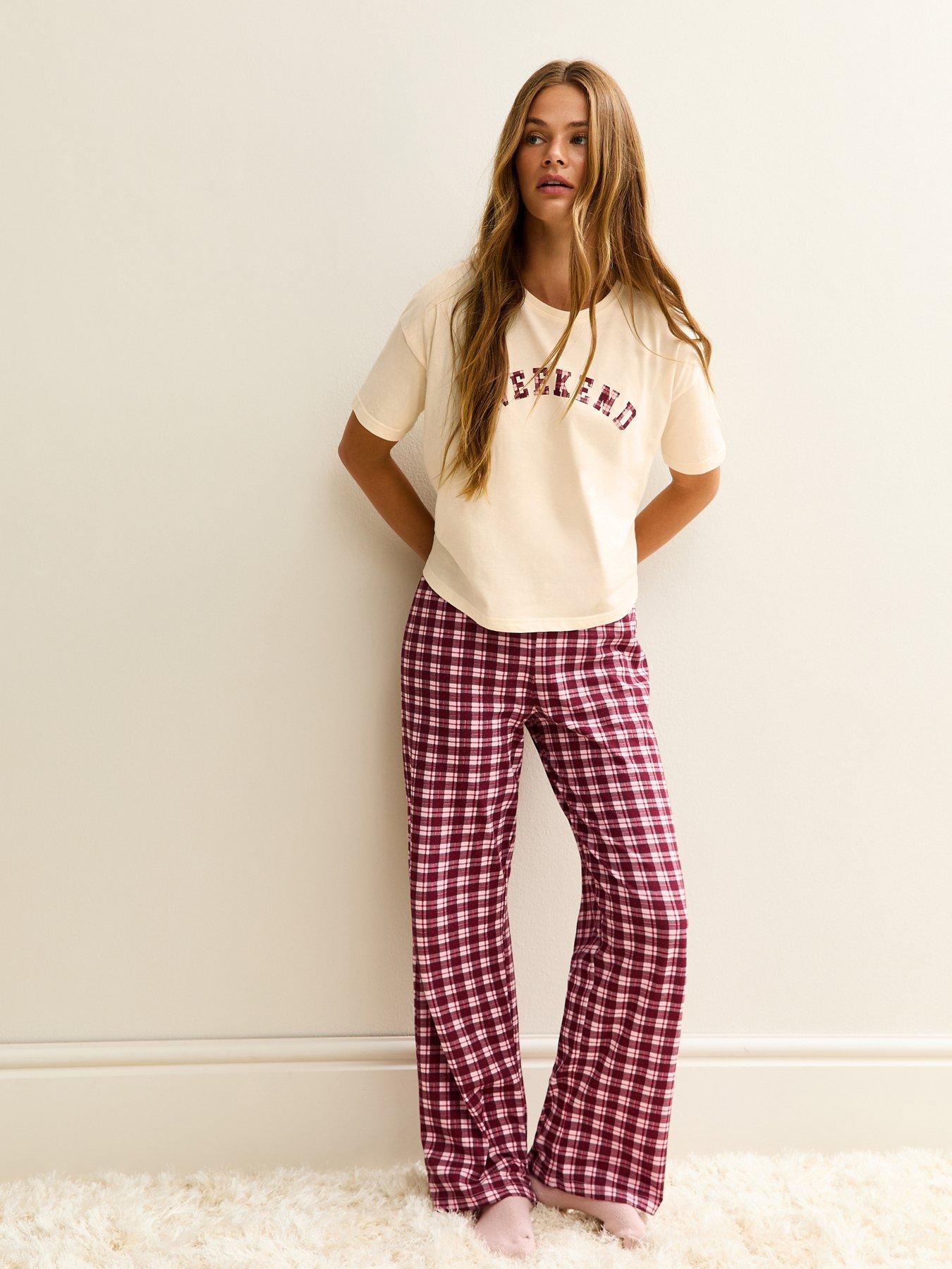 Image 1 of 6 of New Look Burgundy Check Pyjama Trousers.