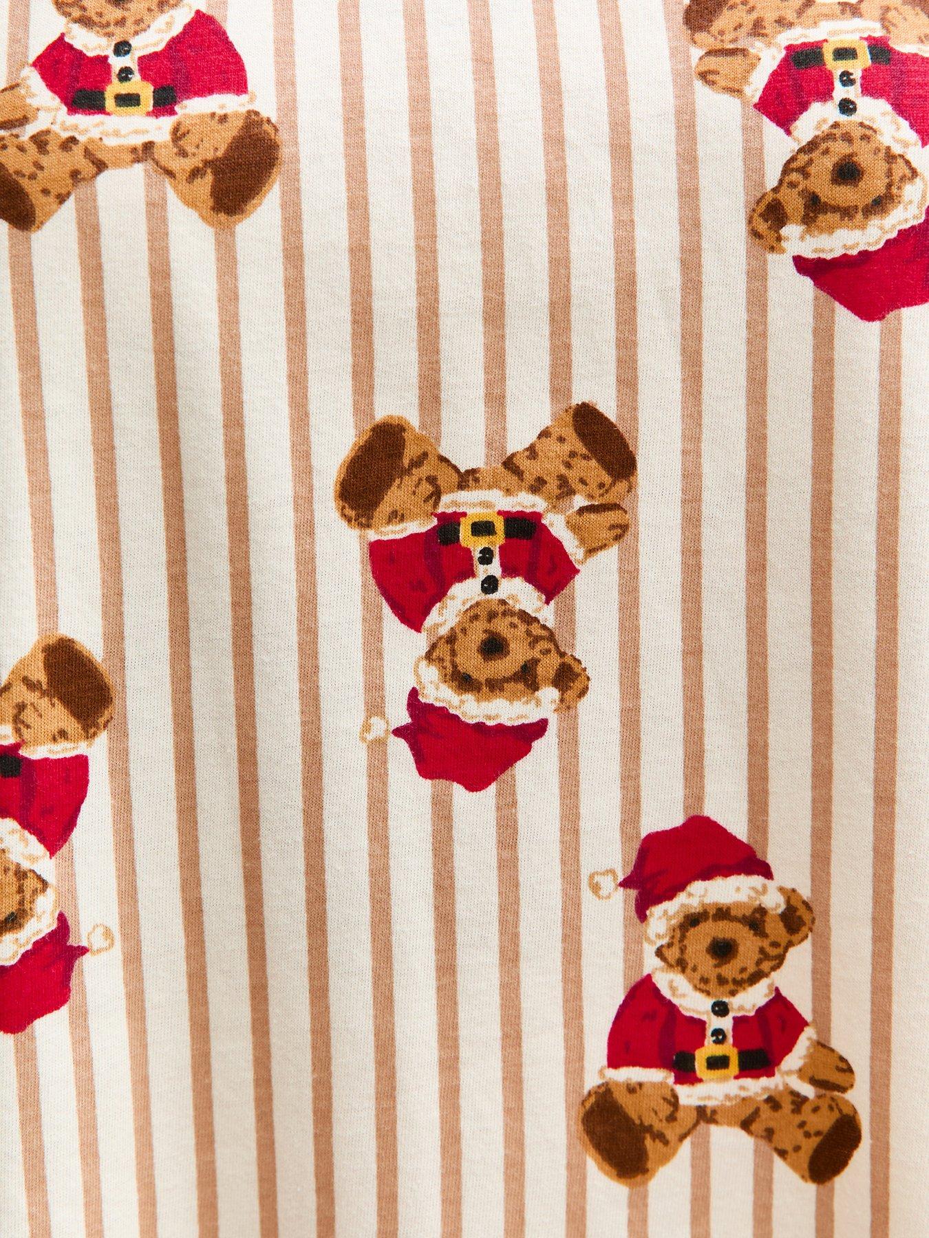  image of new-look-white-christmas-teddy-bear-print-striped-pyjama-set