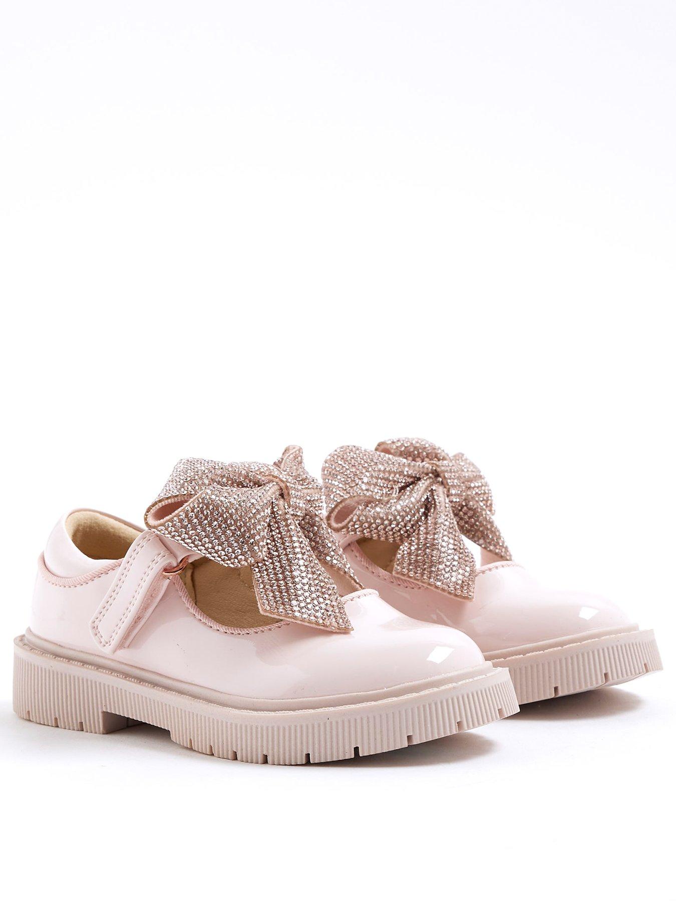 Image 2 of 5 of River Island Mini Girls Diamante Bow Mary Jane Shoe - Pink