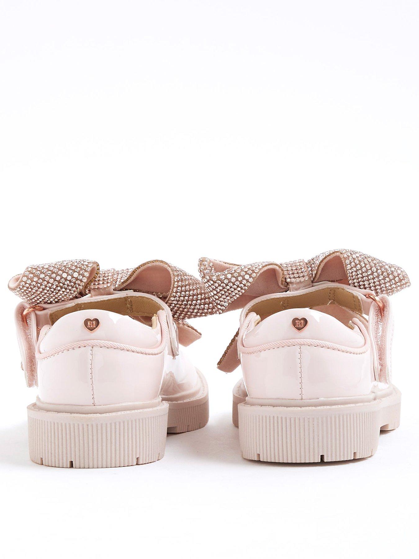 Image 3 of 5 of River Island Mini Girls Diamante Bow Mary Jane Shoe - Pink