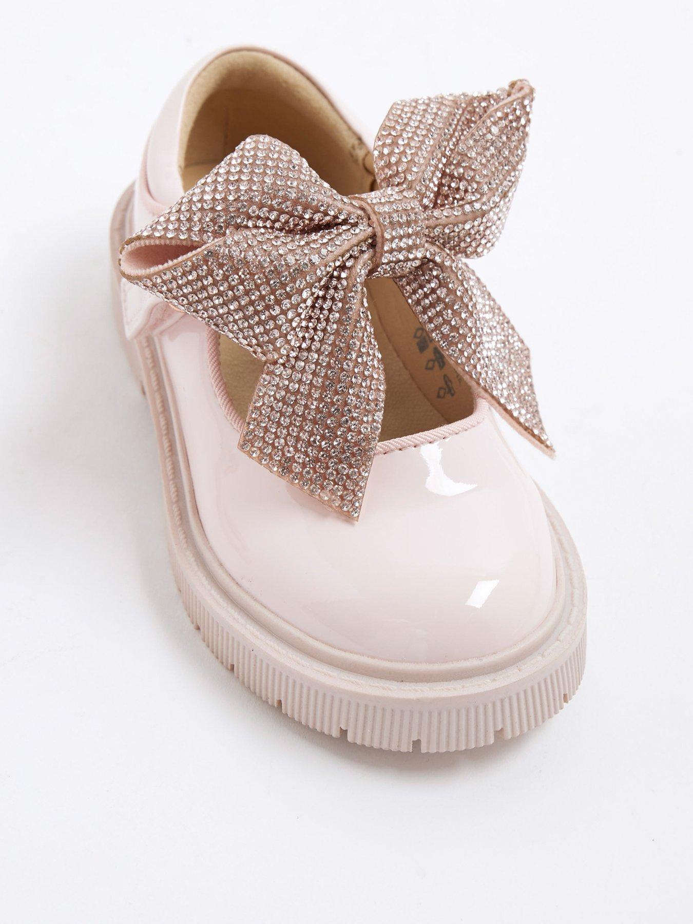 Image 4 of 5 of River Island Mini Girls Diamante Bow Mary Jane Shoe - Pink