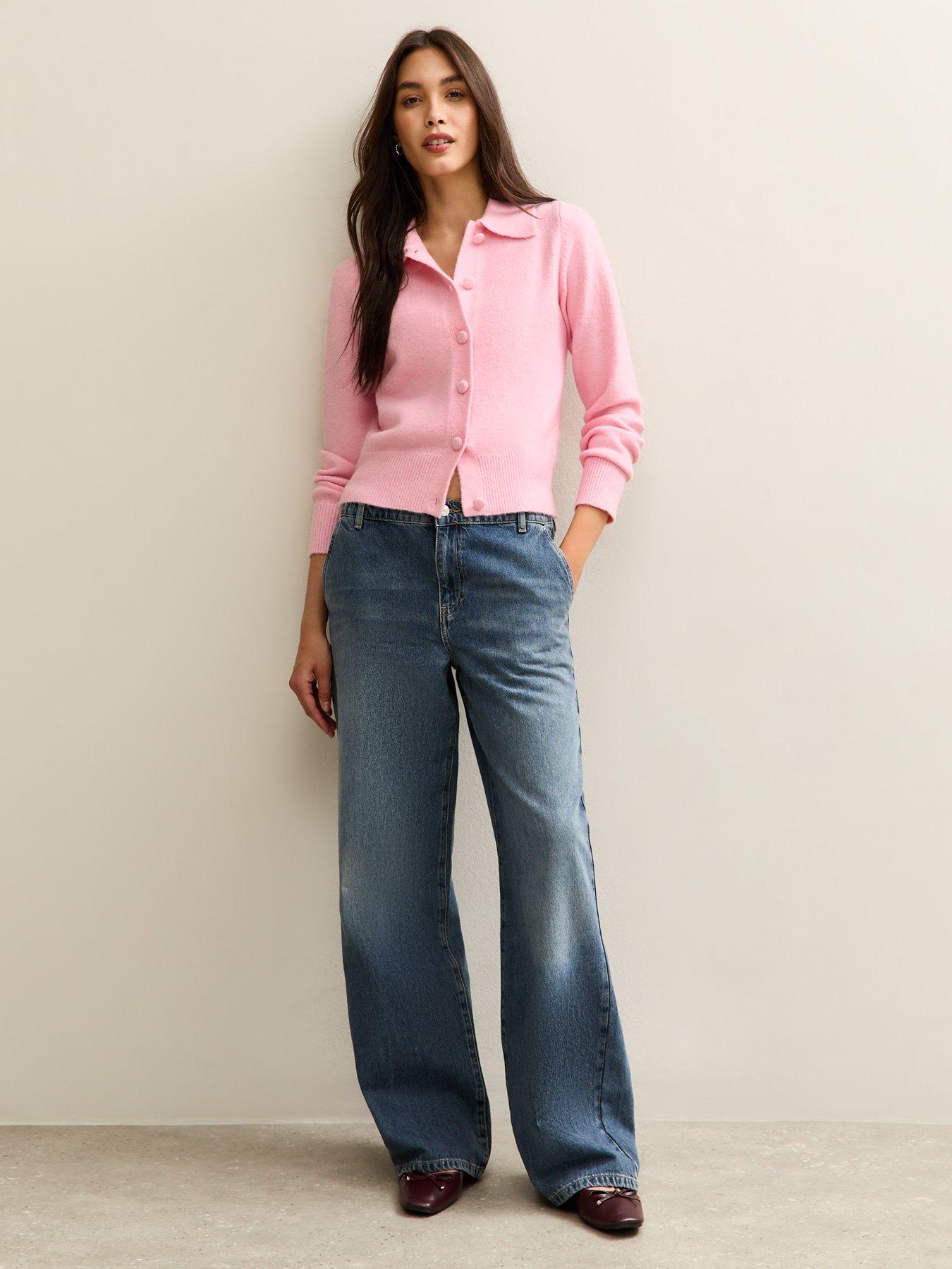 Image 3 of 5 of New Look Pink Midweight Knit Collared Cardigan