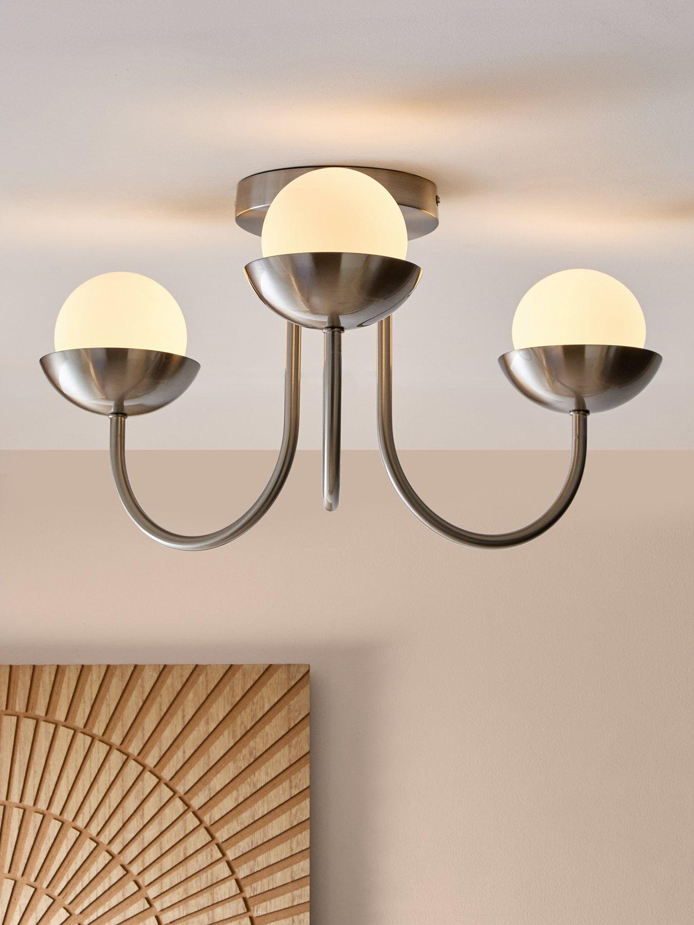 The Very Collection 3 Light Semi Flush Retro Globe - Brushed Nickel
