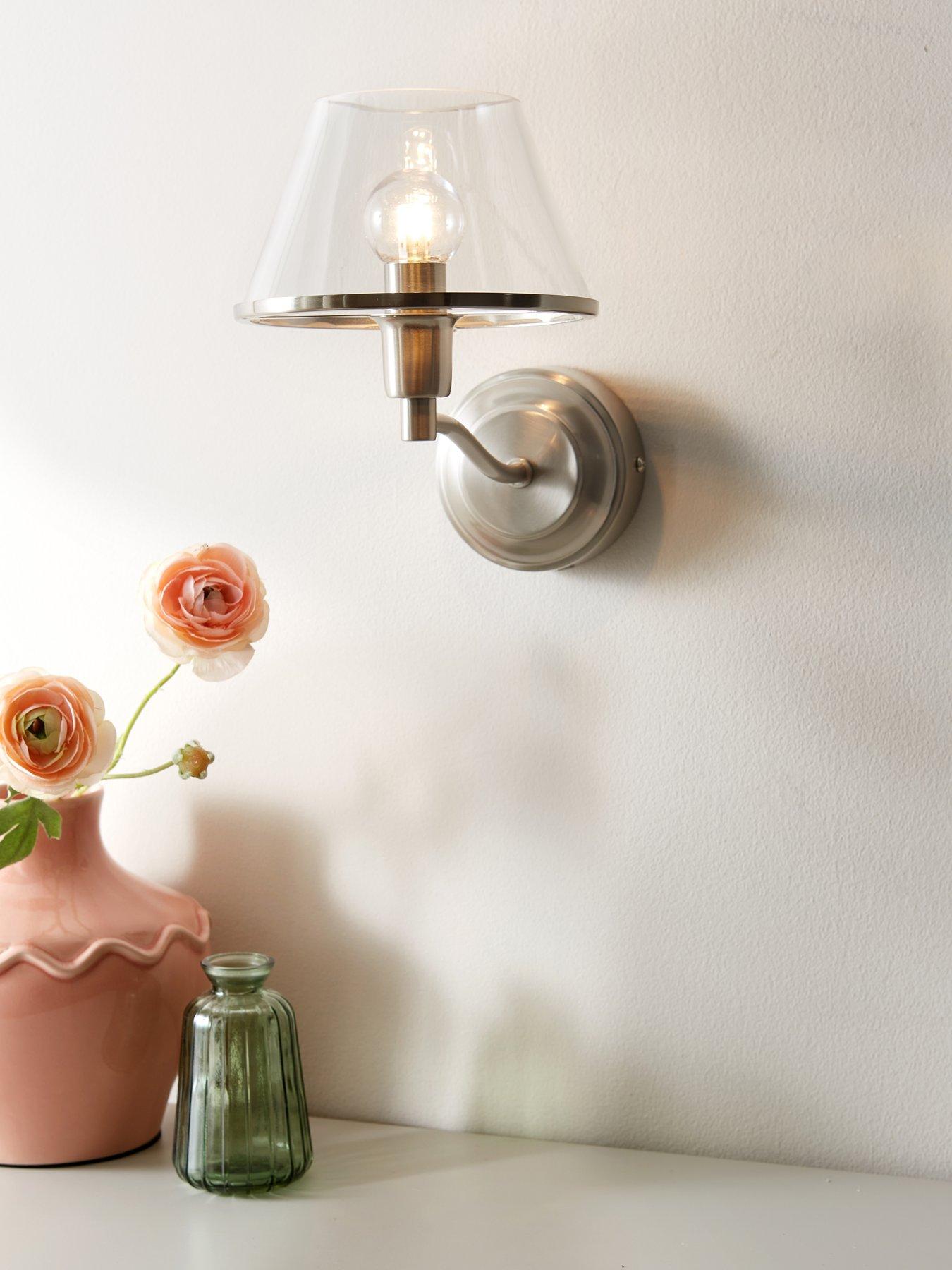 The Very Collection Rechargeable Wall Light With Clear Glass Conical Shade With Metal Trim