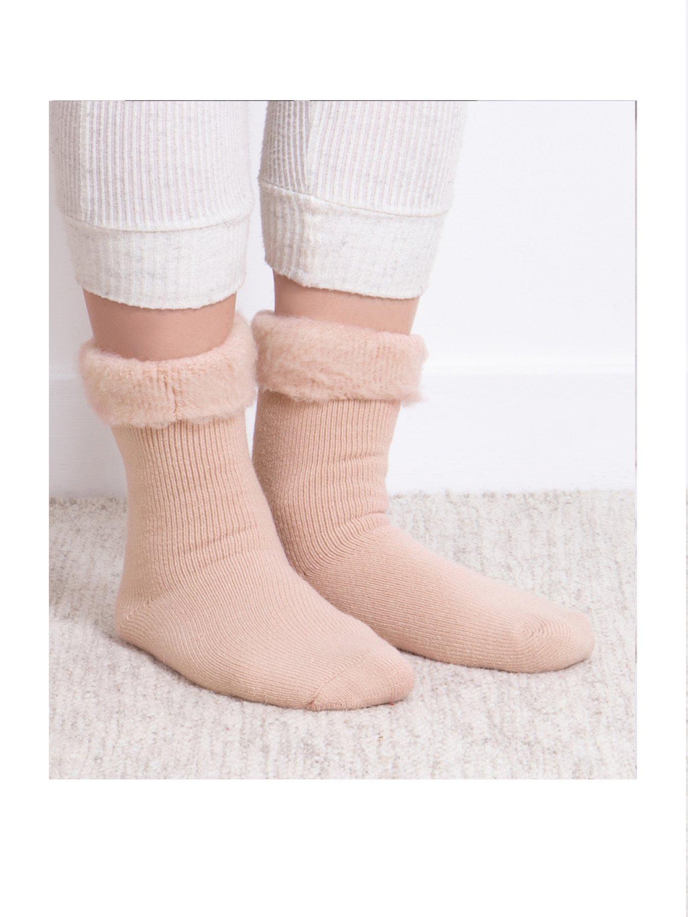  image of totes-toasties-ladies-brushed-thermal-bed-socks-dusky-pink