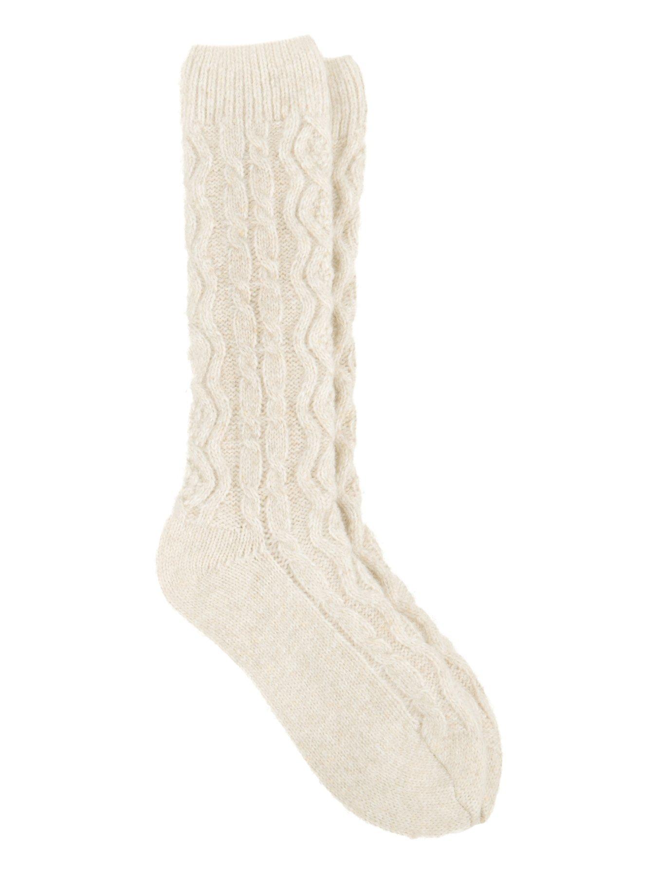 TOTES Toasties Ladies Cable Knit Slouch Slipper Sock - Oat