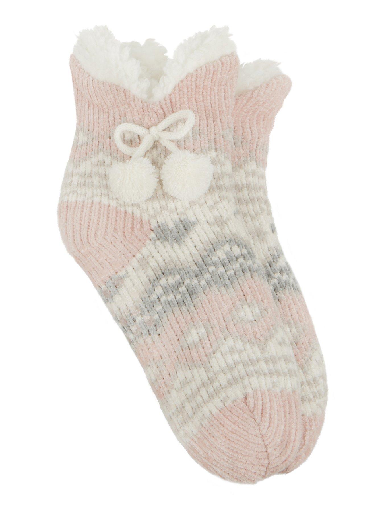 undefined Toasties Ladies Chenille Crop Knitted Slipper Socks - Multi