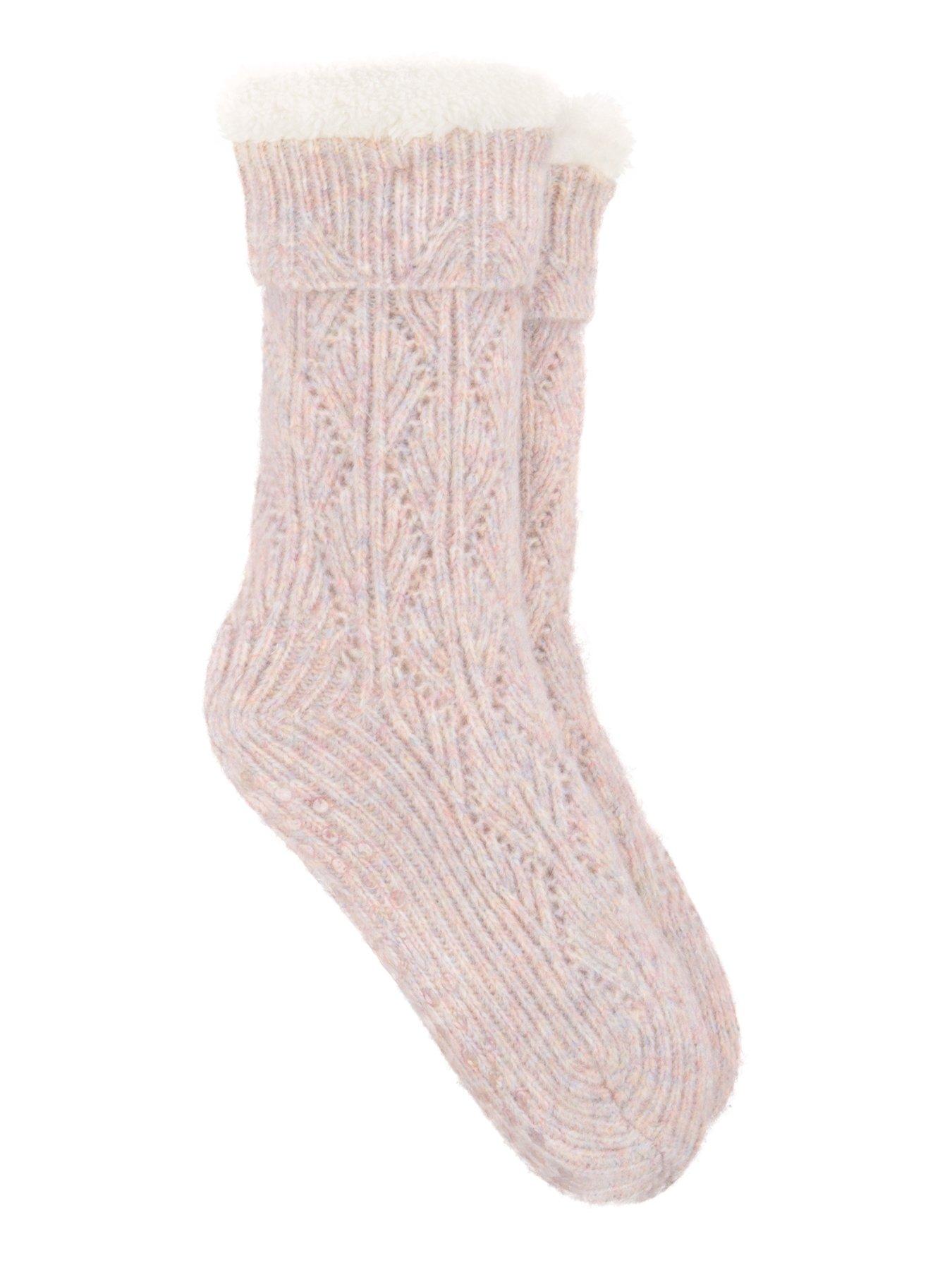 TOTES Toasties Ladies Texture Slipper Socks - Pink Mix