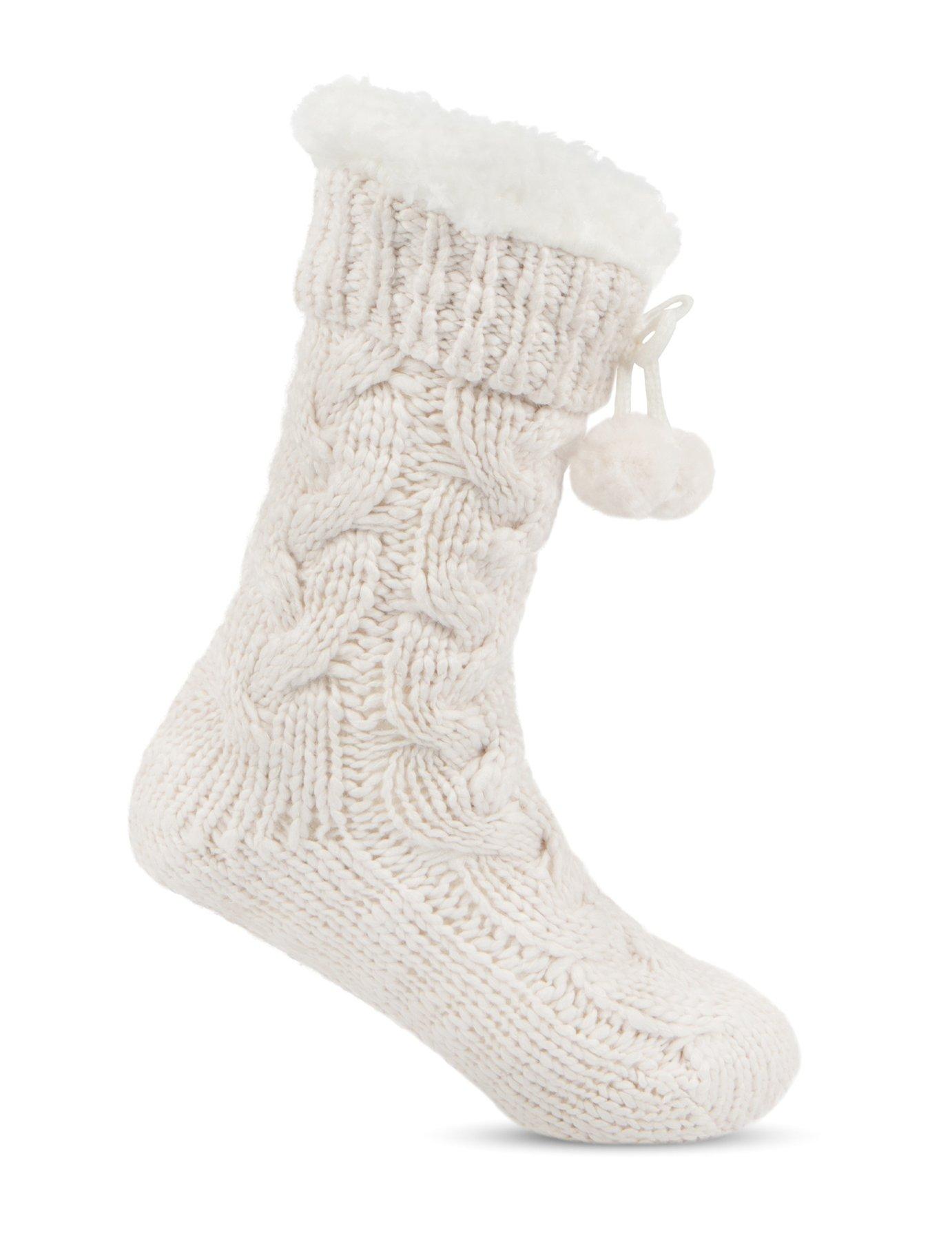 Image 4 of 4 of TOTES Toasties Ladies Luxury Chunky Knit Slipper-sox With Tassel Trim - Cream