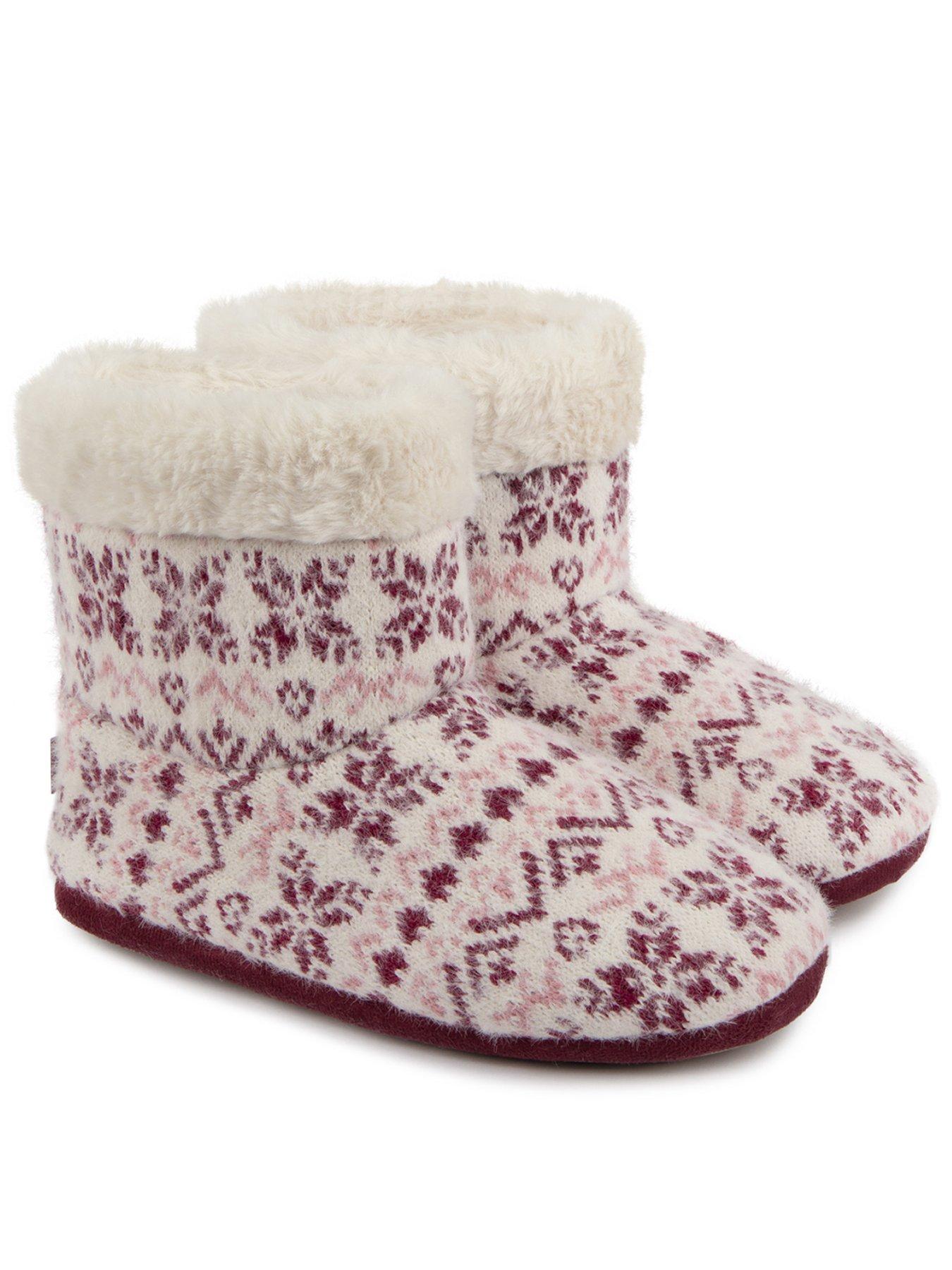 undefined Toasties Ladies Fair Isle Knit Boot Slippers With Faux Fur Cuff - Fair Isle