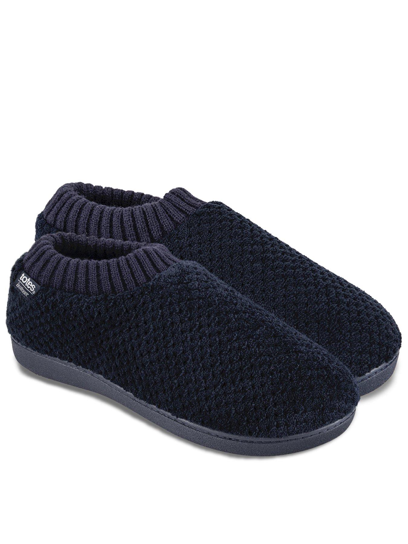 totes-isotoner-isotoner-ladies-popcorn-full-back-bootie-slipper-navy