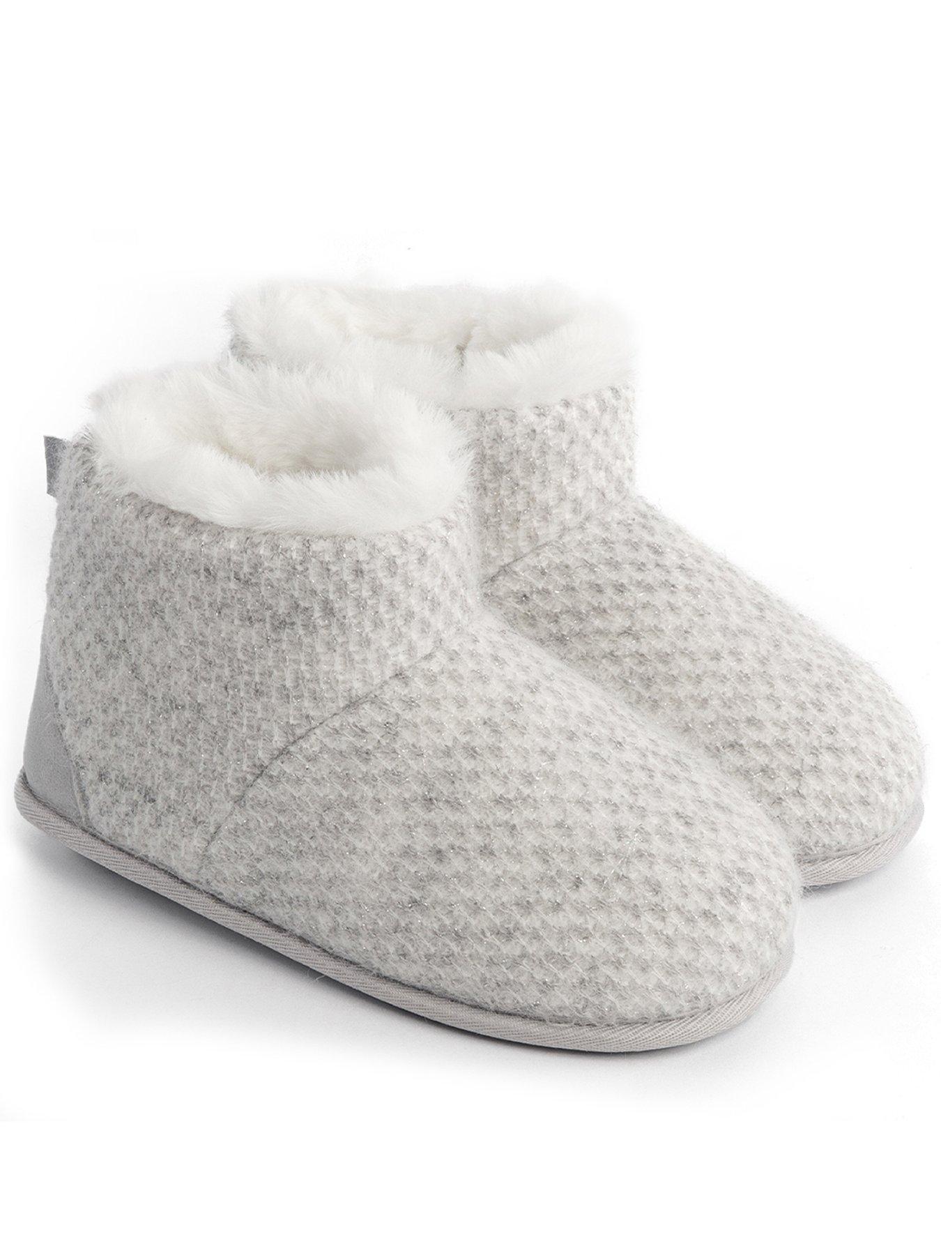 undefined Isotoner Ladies Sparkle Knit Boot Slippers - Light Grey