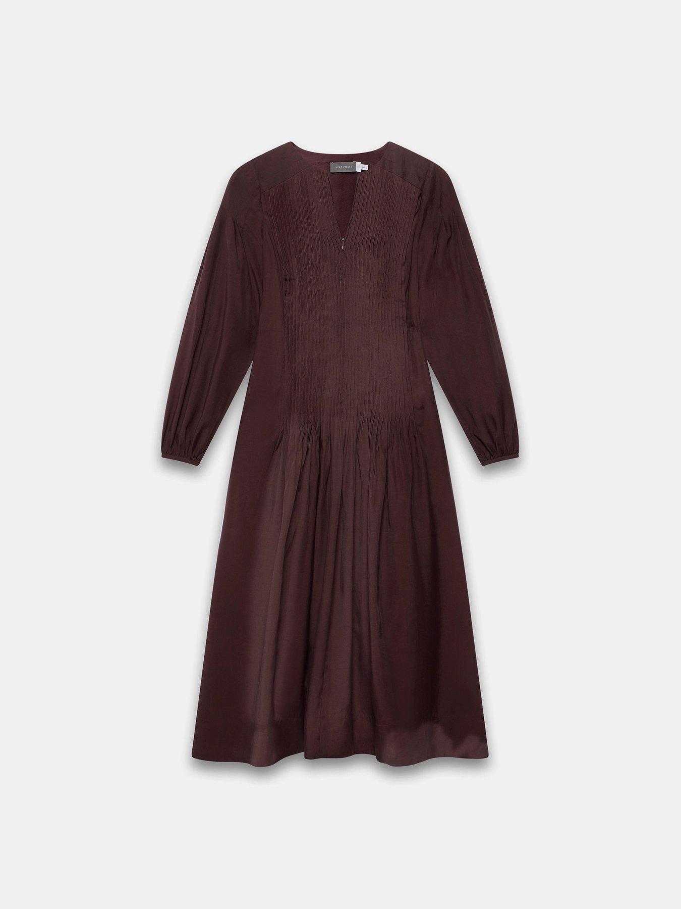 Image 5 of 6 of Mint Velvet Burgundy Pintuck Long Dress