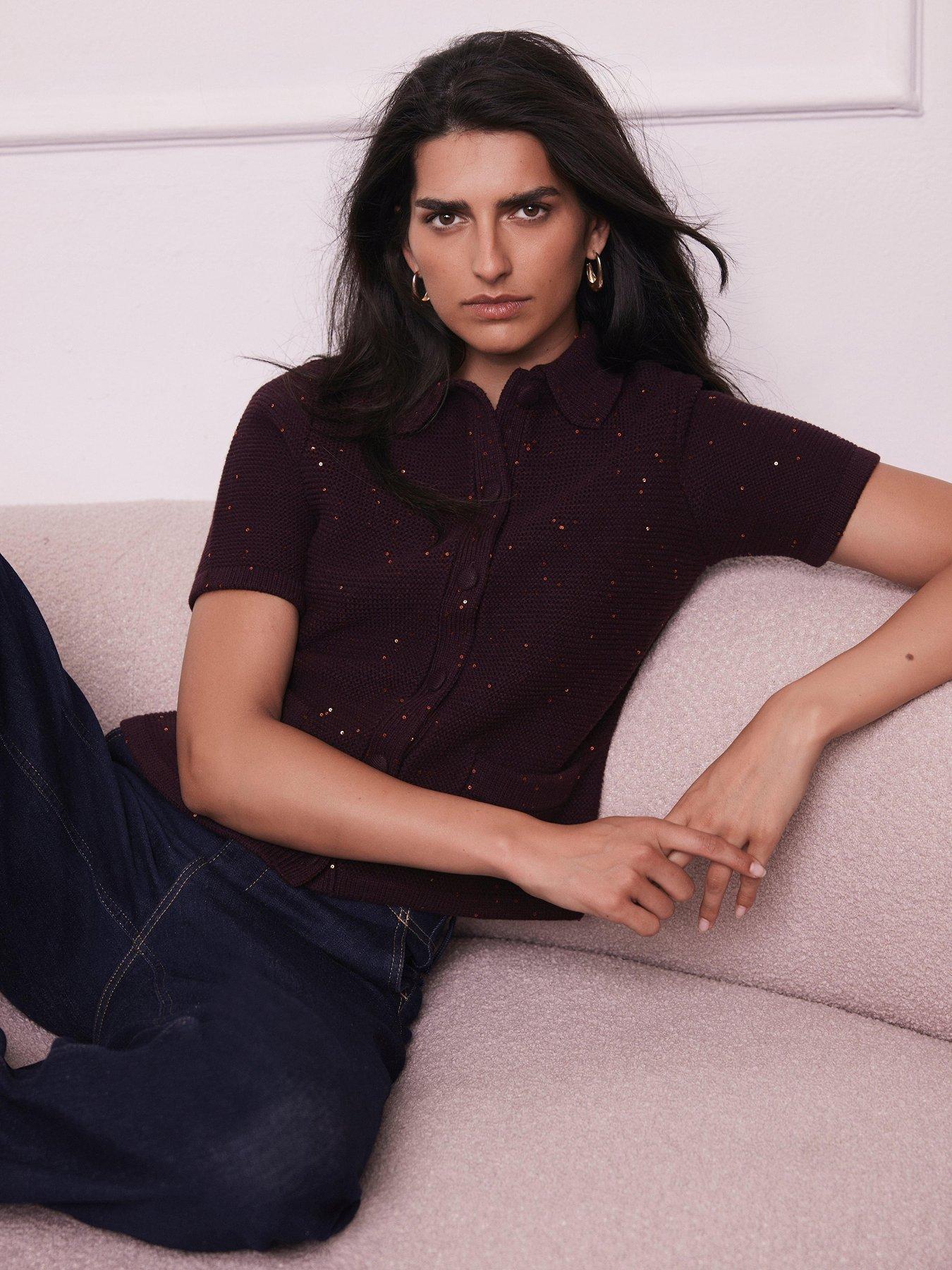 Mint Velvet Bordeaux Collar Cardigan - Burgundy