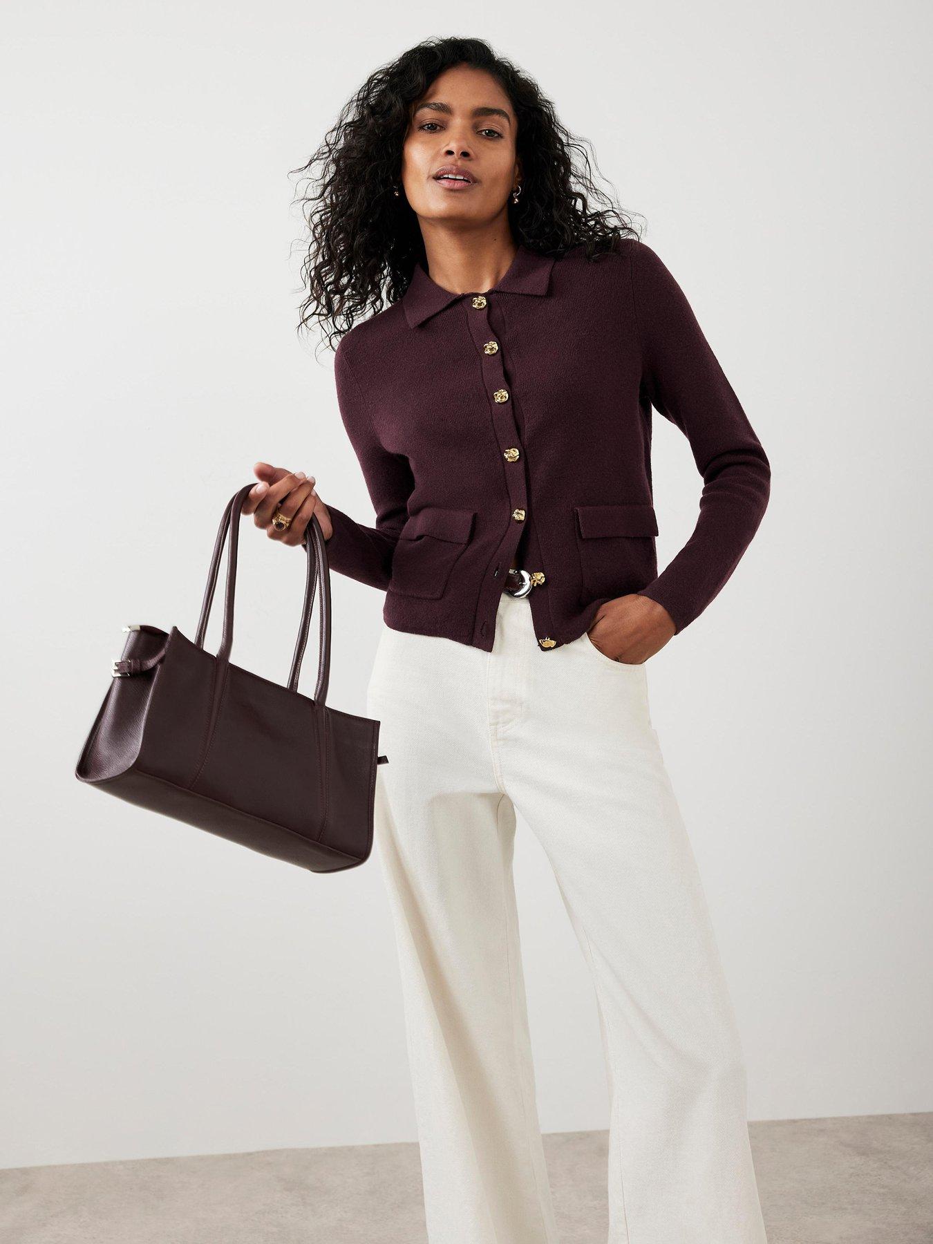  image of mint-velvet-burgundy-shirt-collar-cardigan-red