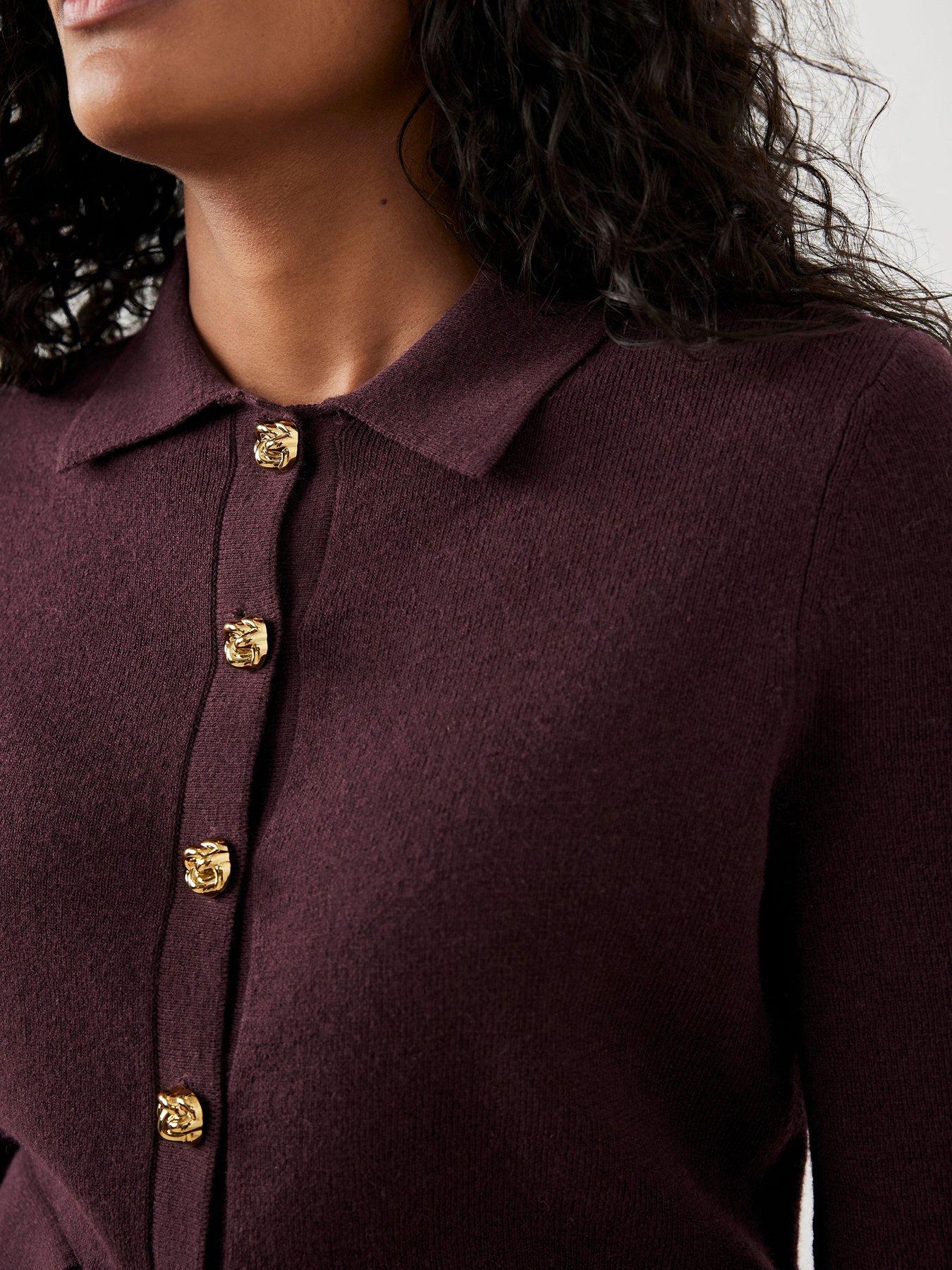  image of mint-velvet-burgundy-shirt-collar-cardigan-red