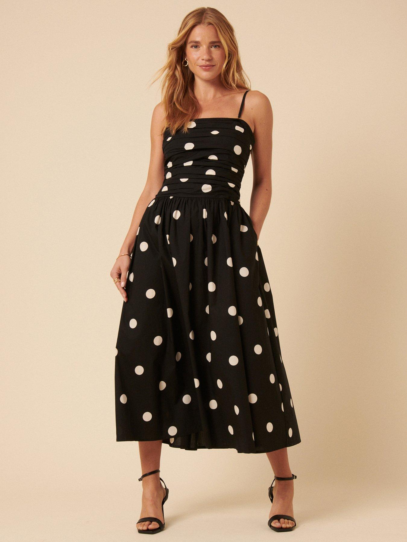 undefined Polka Dot Bandeau Felicity Midi Dress - Black