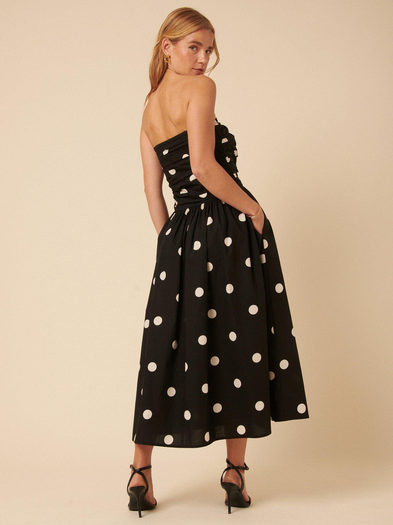 Image 2 of 5 of Nobodys Child Polka Dot Bandeau Felicity Midi Dress - Black