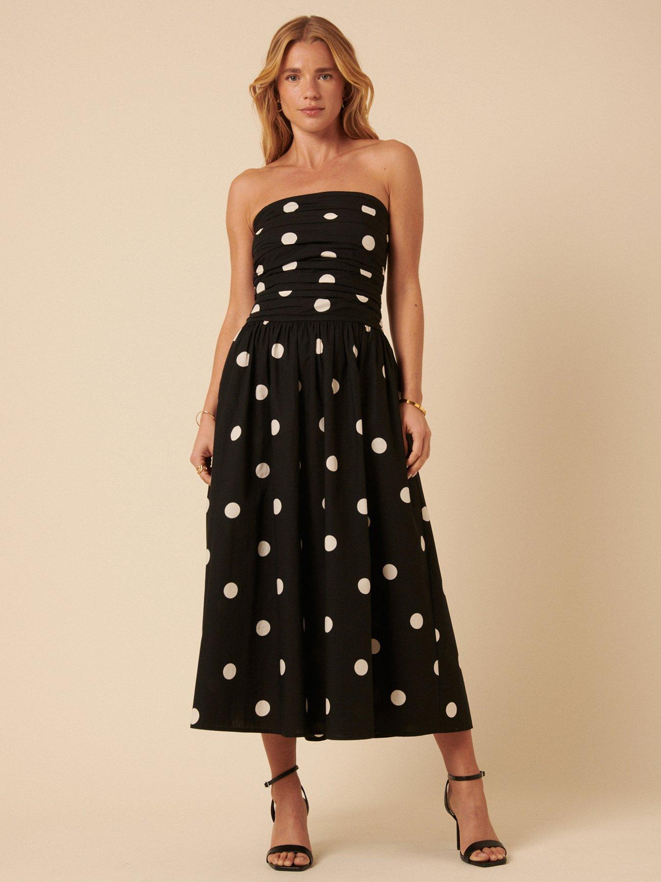 Image 4 of 5 of Nobodys Child Polka Dot Bandeau Felicity Midi Dress - Black