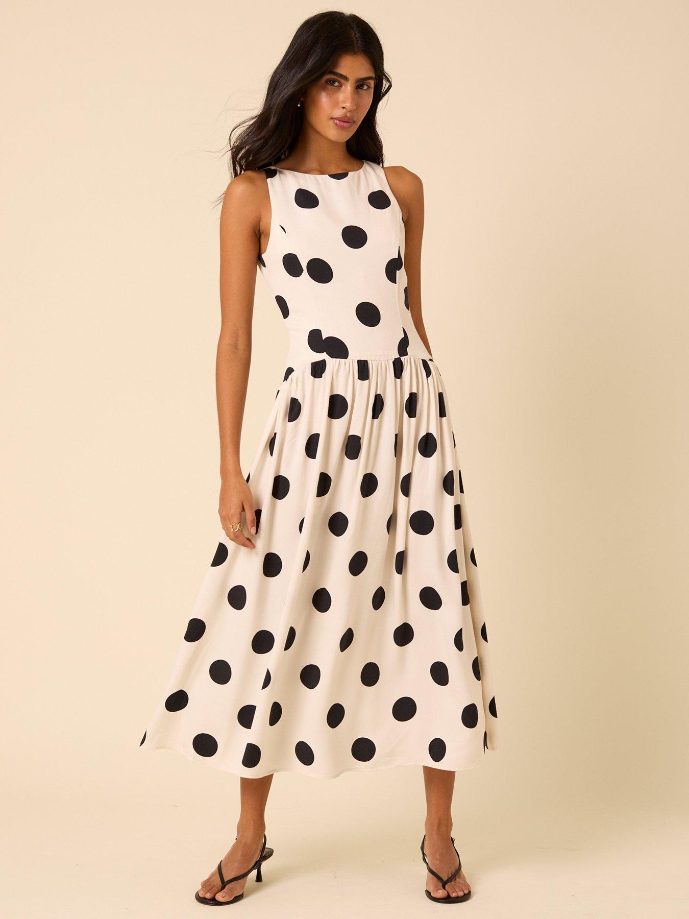 Image 1 of 5 of Nobodys Child Polka Dot Kyla Midi Dress - White