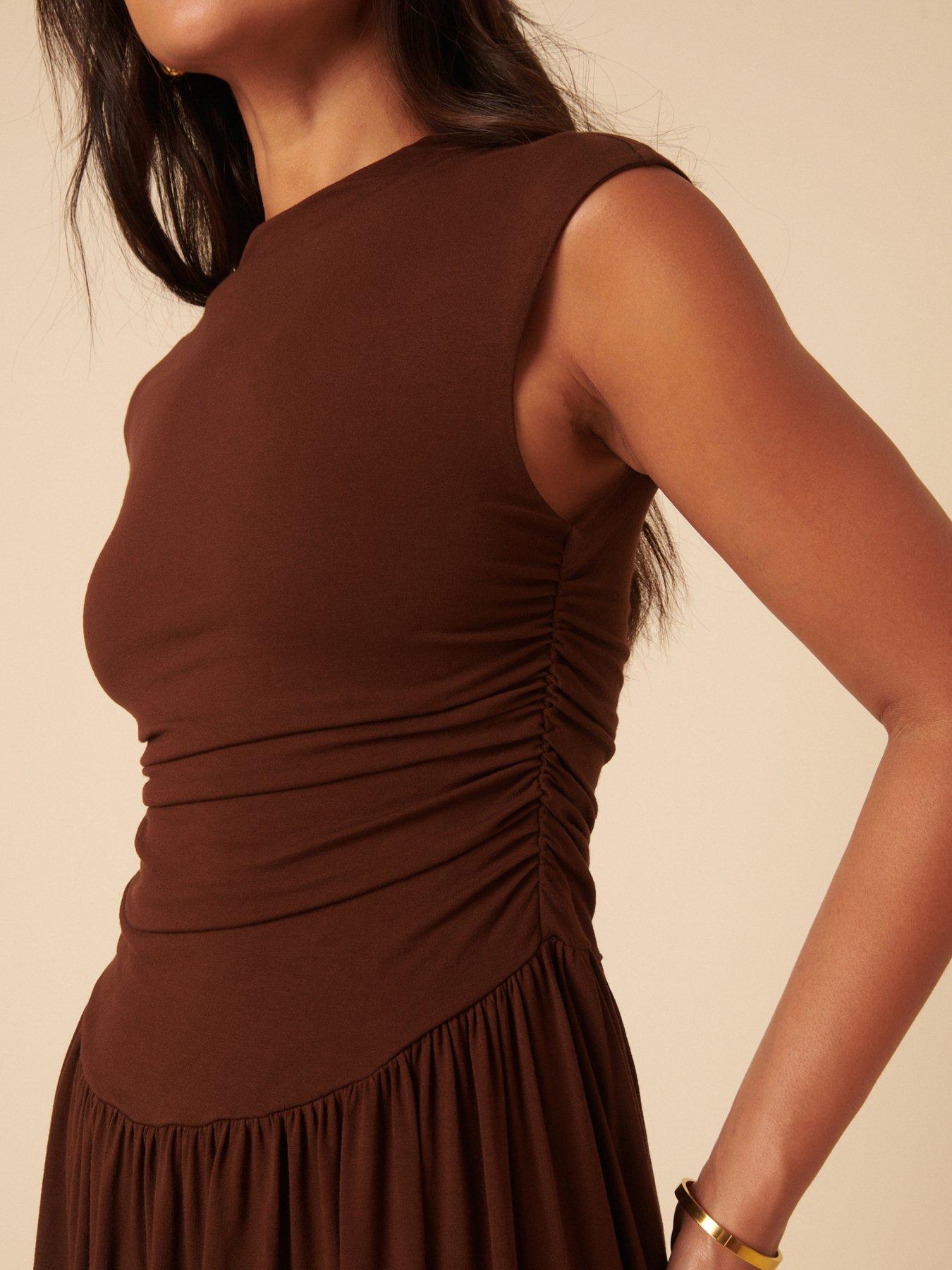 Image 4 of 5 of Nobodys Child Drop Waist Aubrey Midi Dress - Brown