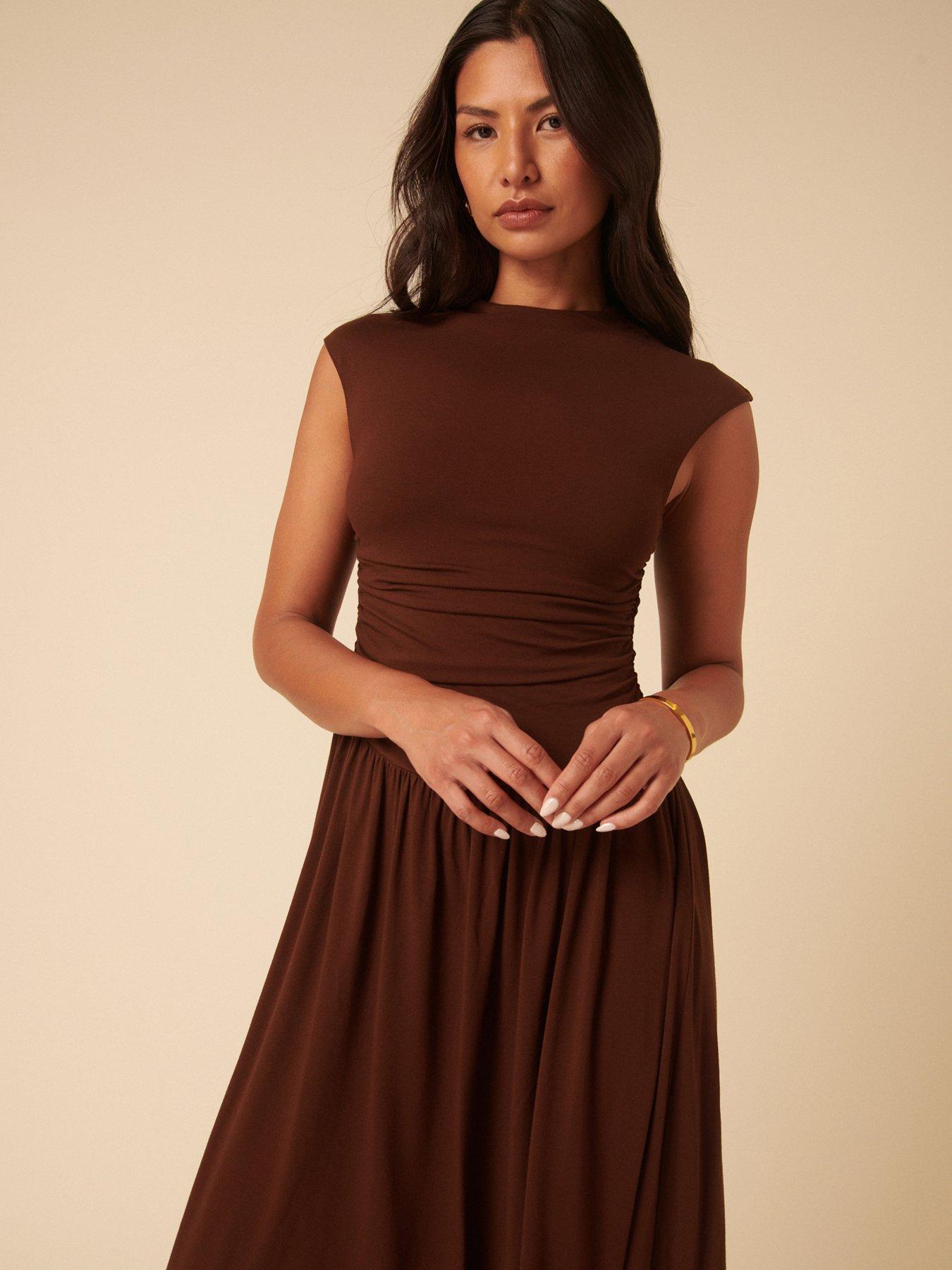 Image 5 of 5 of Nobodys Child Drop Waist Aubrey Midi Dress - Brown
