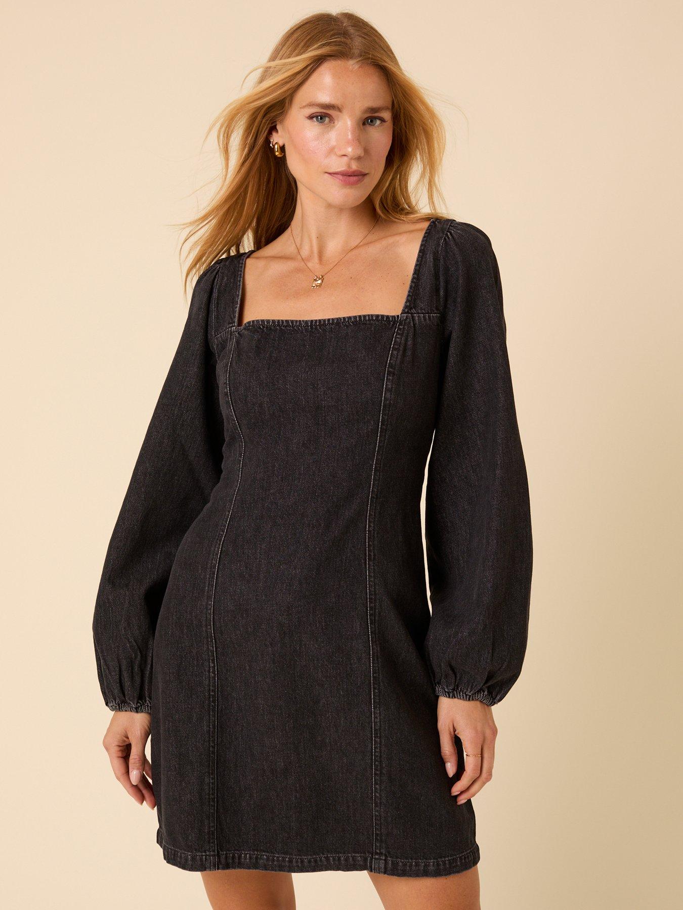  image of nobodys-child-denim-porth-mini-dress-black