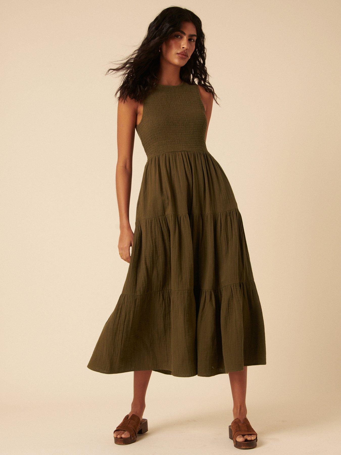 Nobodys Child Khaki Tiered Sleeveless Charlie Dress - Green