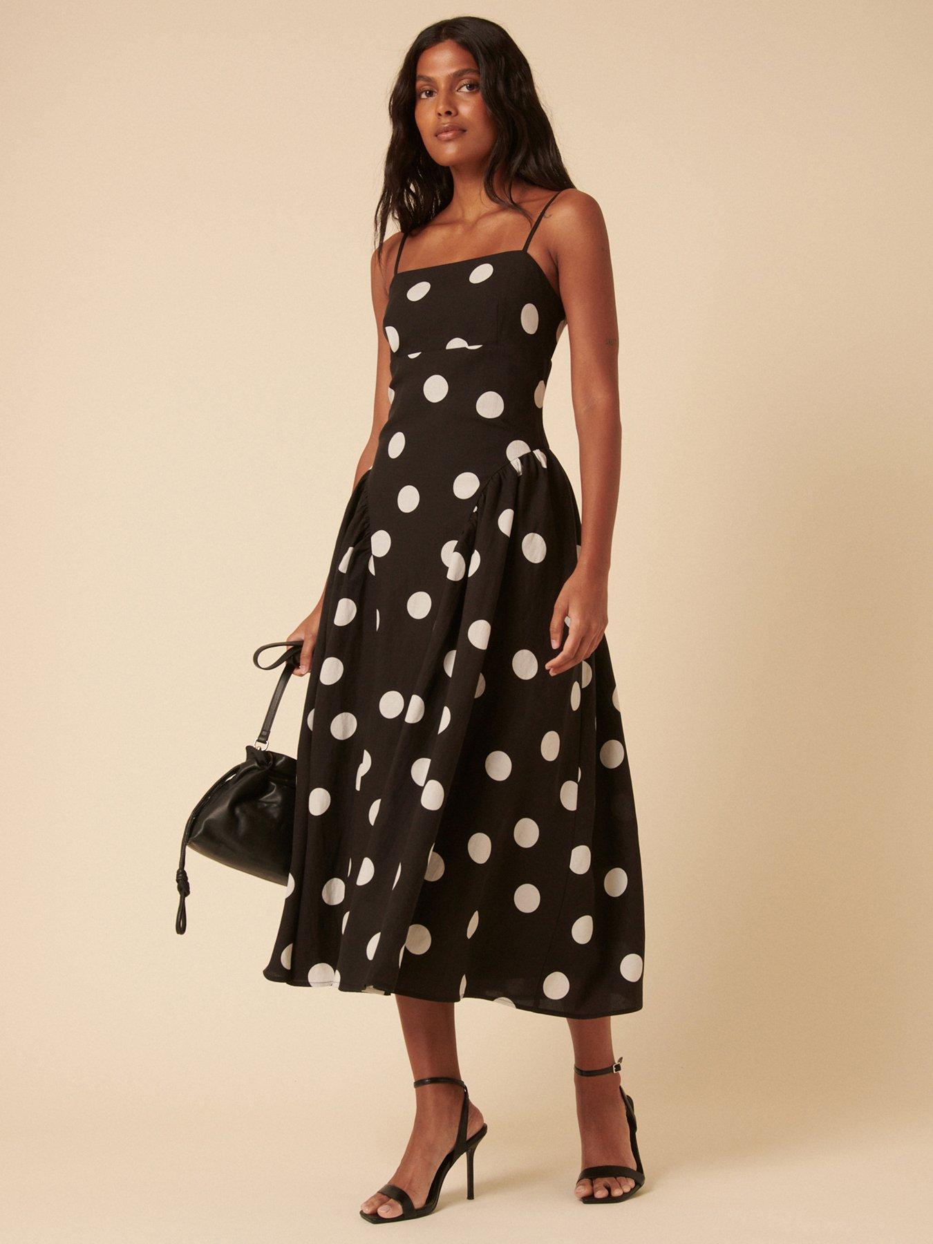 Image 1 of 5 of Nobodys Child Polka Dot Lupin Midi Dress - Black