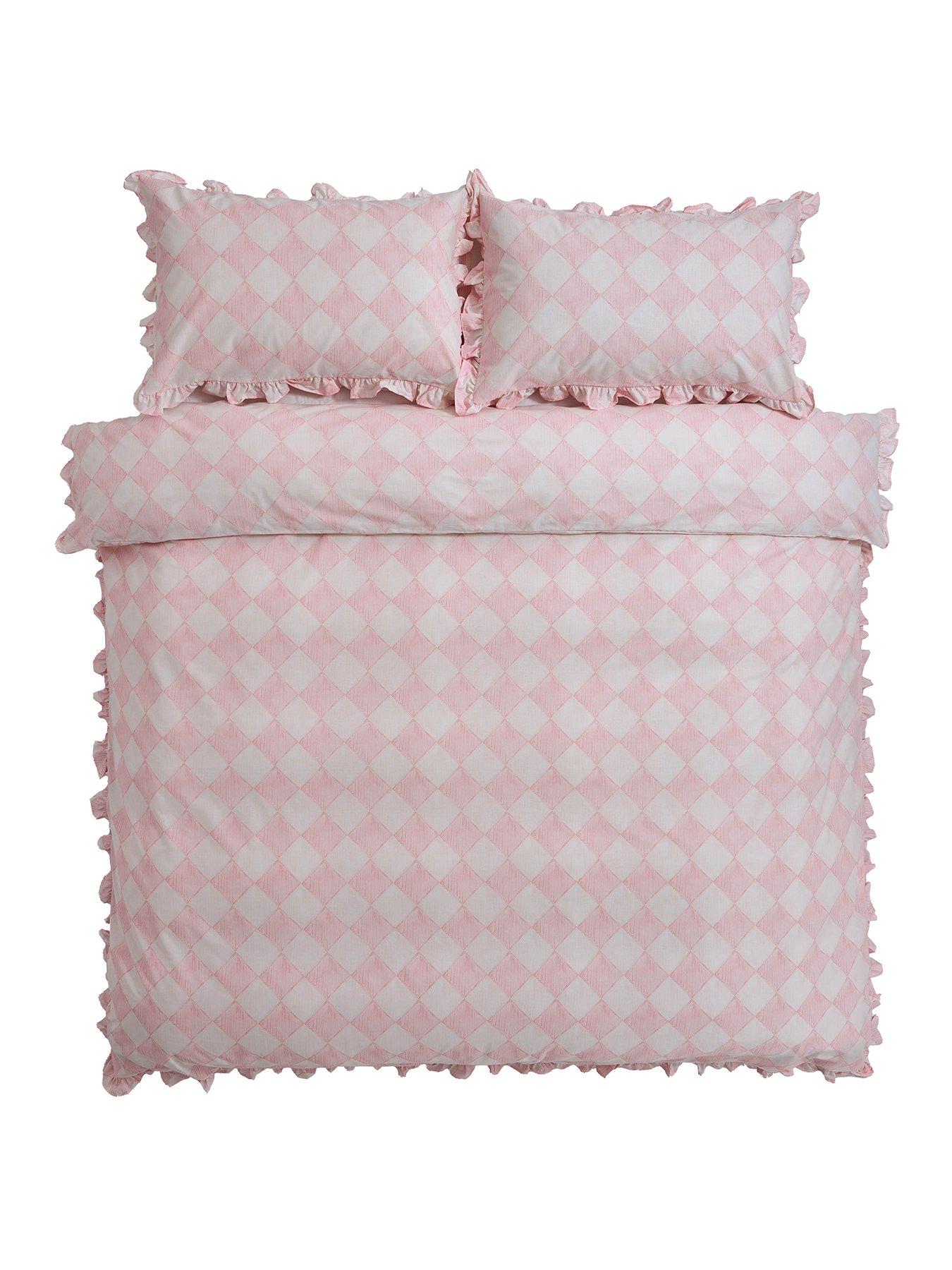 Image 2 of 4 of Cath Kidston Hand Painted Diamond 100% Cotton Double Quilt Set 200cm X 200cm - Pink/White