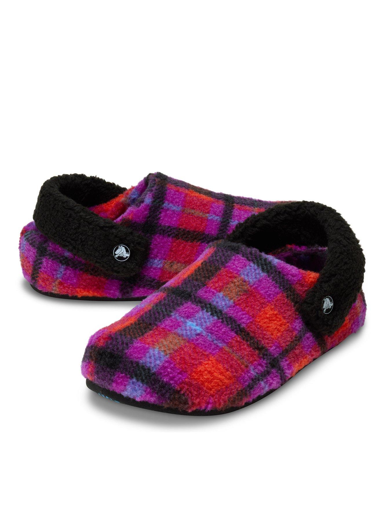  image of crocs-classic-cozzzy-plaid-slippers-grapeberry-purple