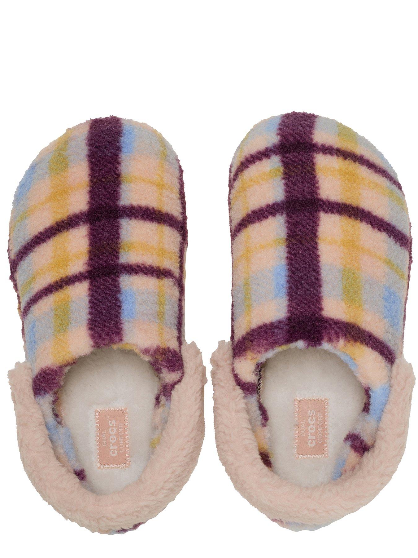  image of crocs-classic-cozzzy-plaid-slippers-pink
