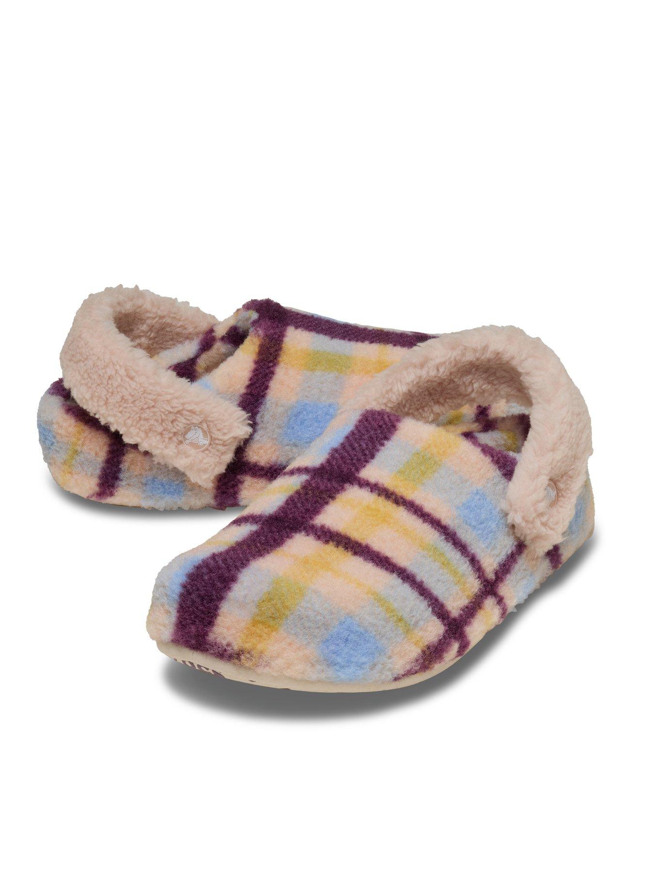  image of crocs-classic-cozzzy-plaid-slippers-pink
