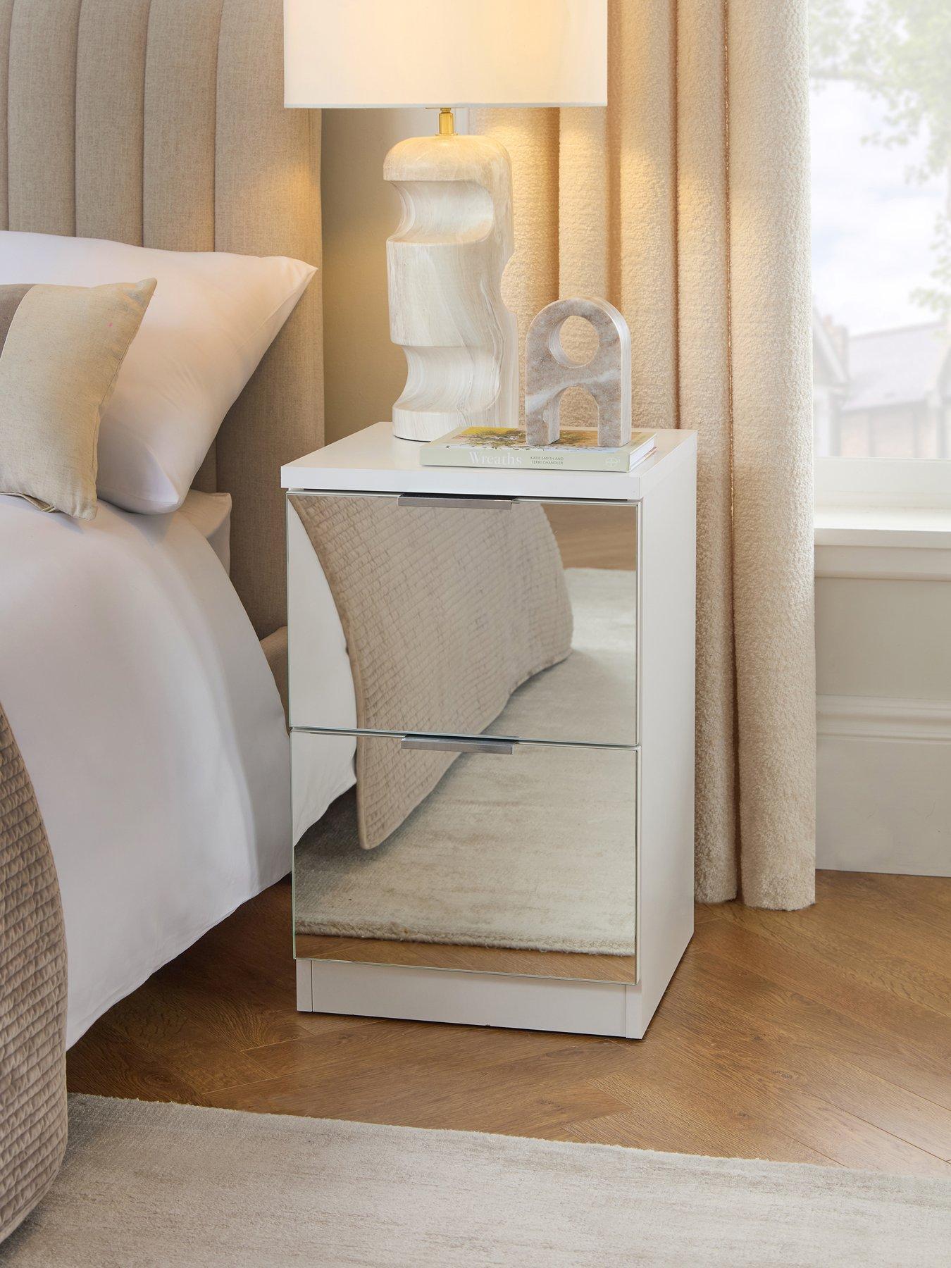 The Very Collection Palma Mirrored 2 Drawer Bedside Chest - White - FSC® Certified