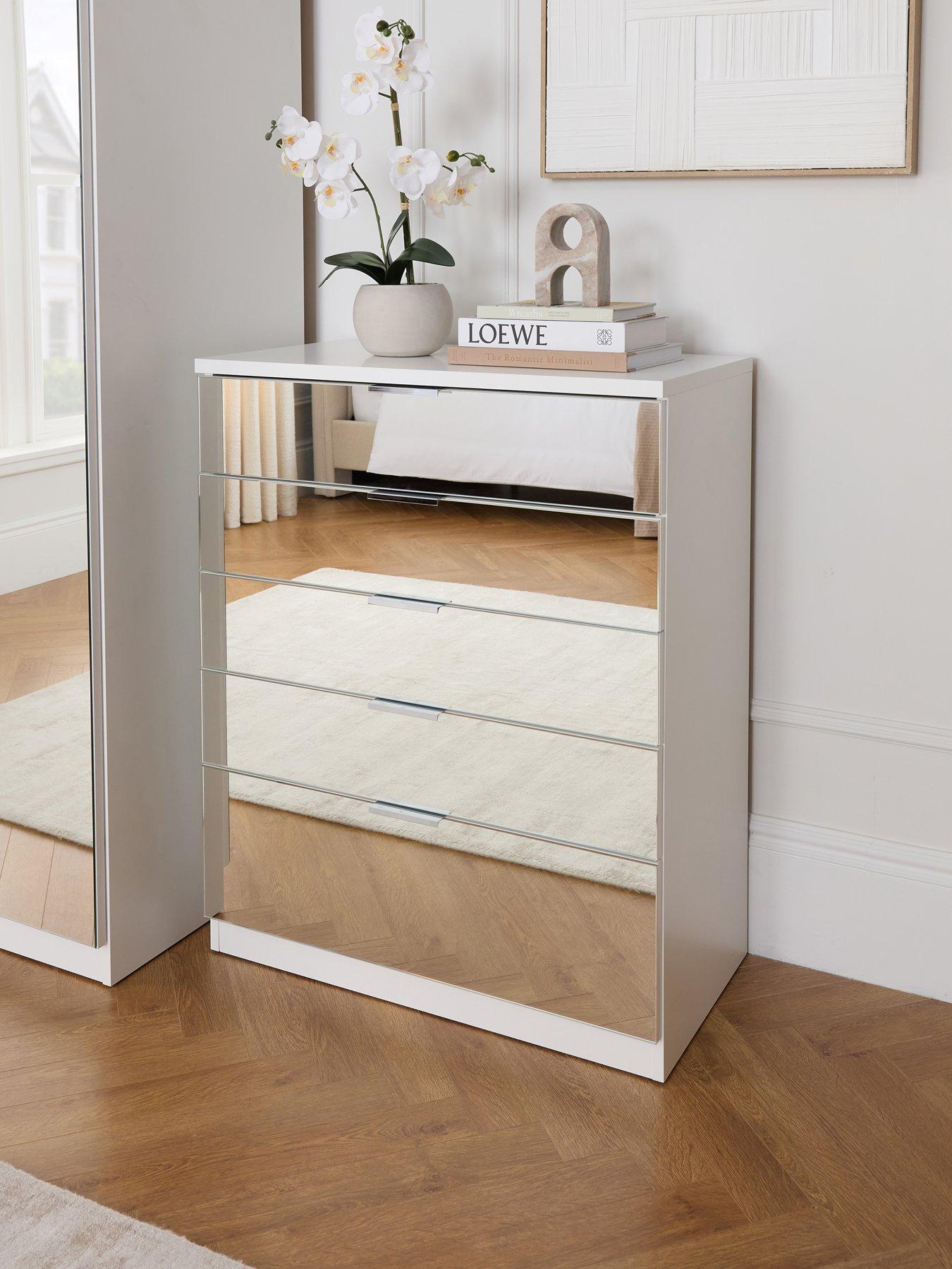 The Very Collection Palma Mirrored 5 Drawer Chest - White - FSC® Certified