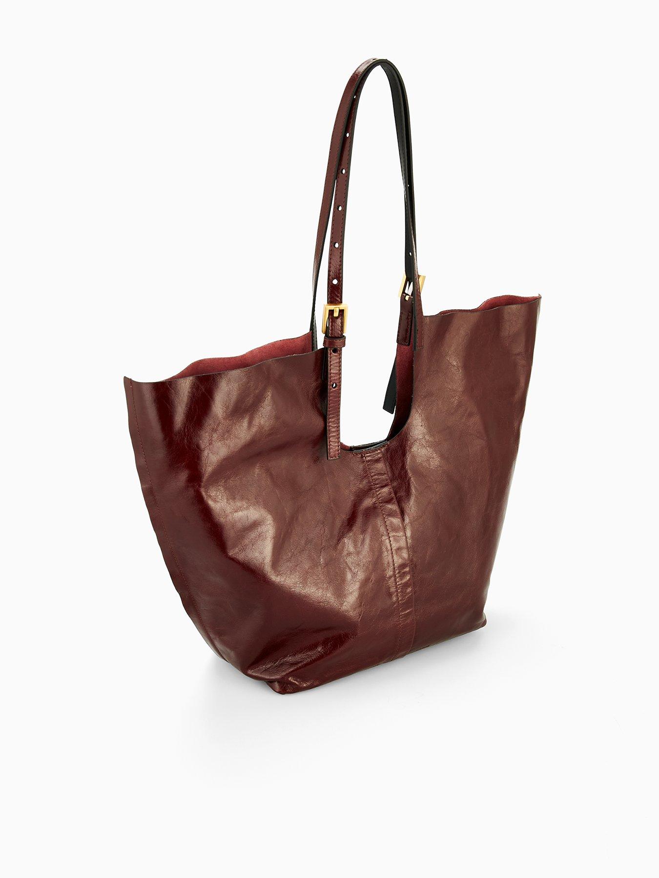 Image 2 of 4 of AllSaints Ara Shine Tote Bag - Dark Red