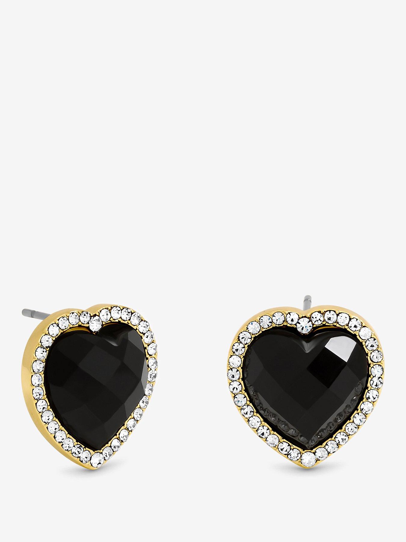 undefined Gold Plated Crystal and Jet Heart Studs